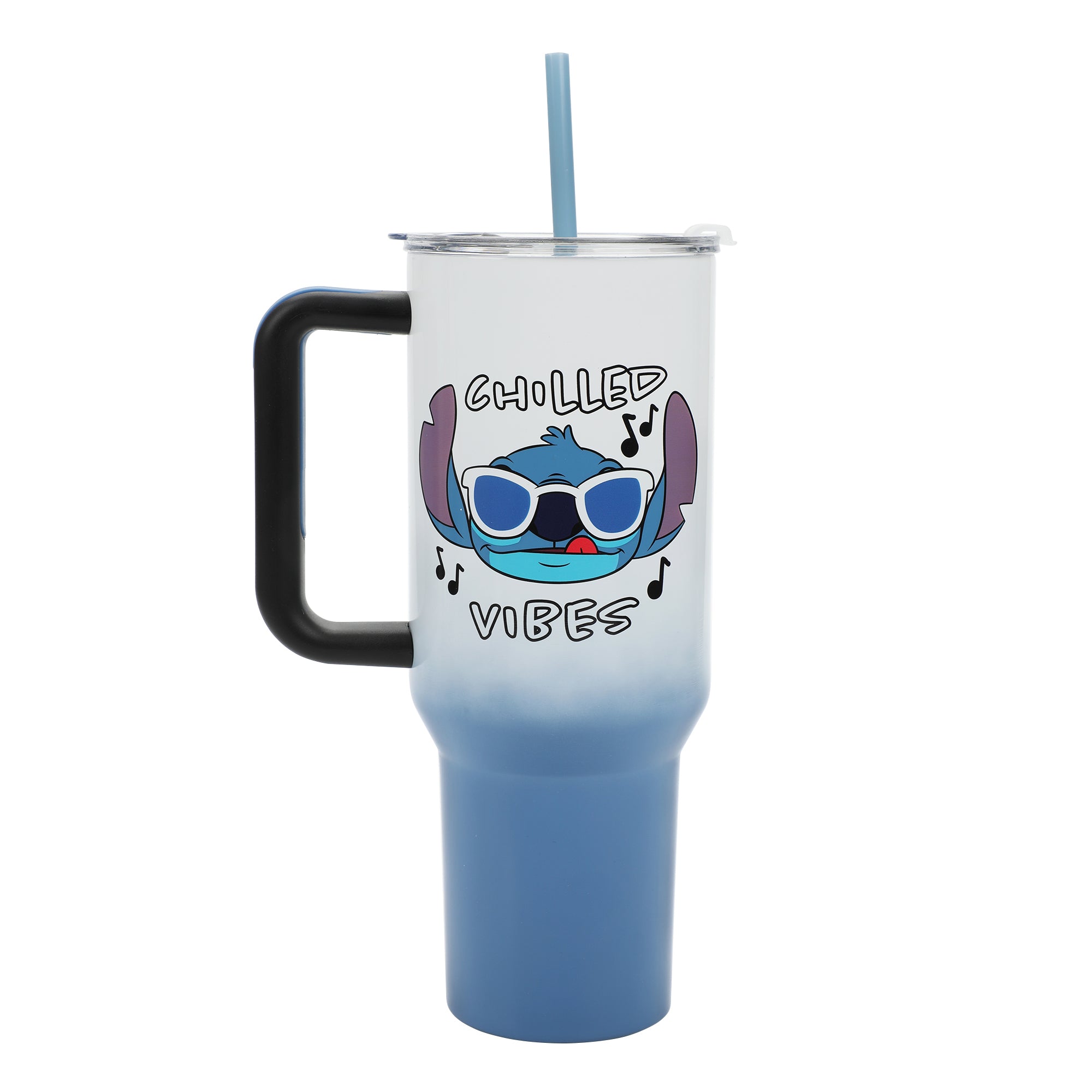 Bioworld Disney Stitch “Chilled Vibes” Vacuum Insulated 40 Oz. Stainless Steel Tumbler with Leak-Proof Lid & Easy Carry Handle for Travel or Home