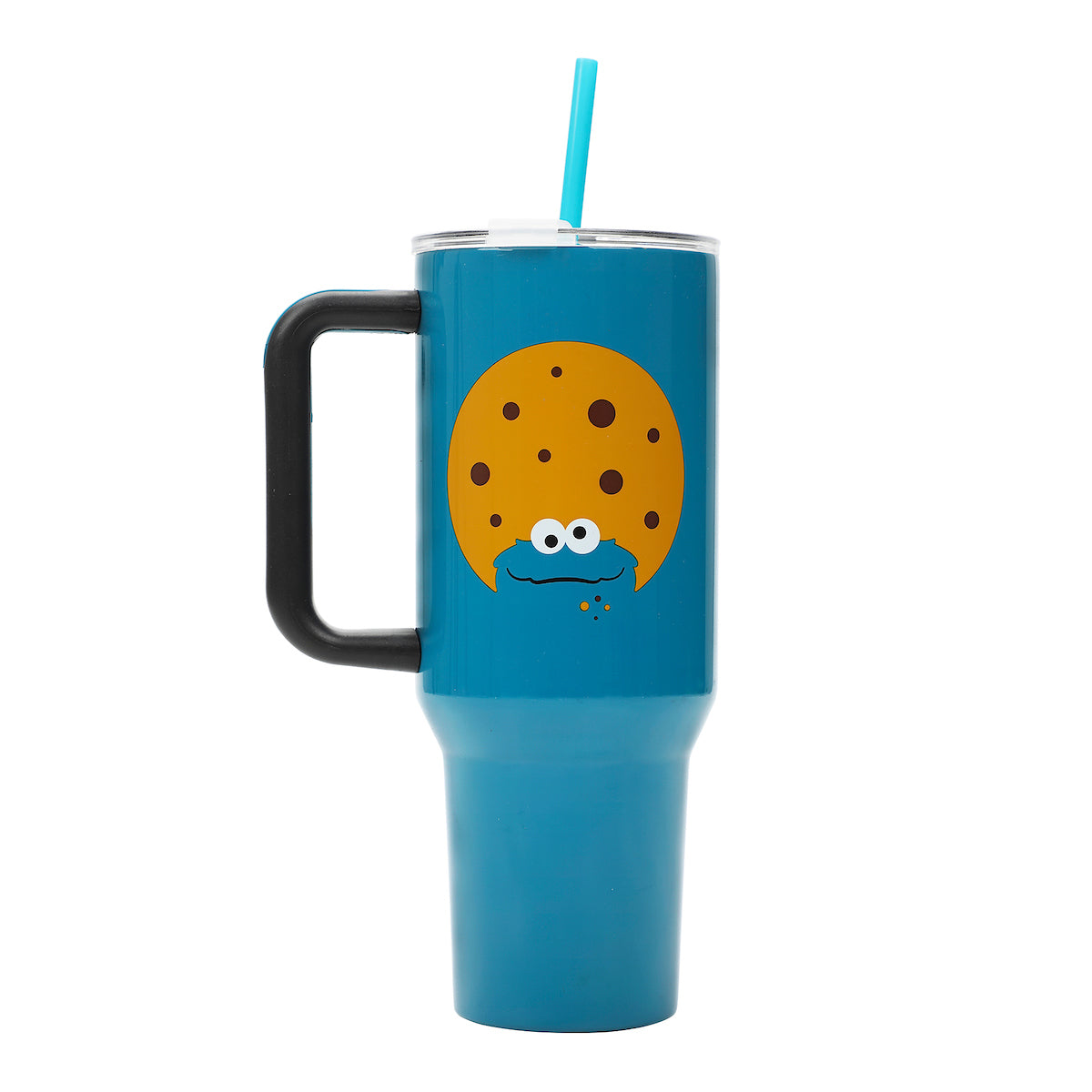Sesame Street Cookie Monster 40 Oz. Vacuum Insulated Stainless Steel Tumbler with Straw & Leak-Proof Lid Blue Character Design Easy Carry Handle for Travel or Home