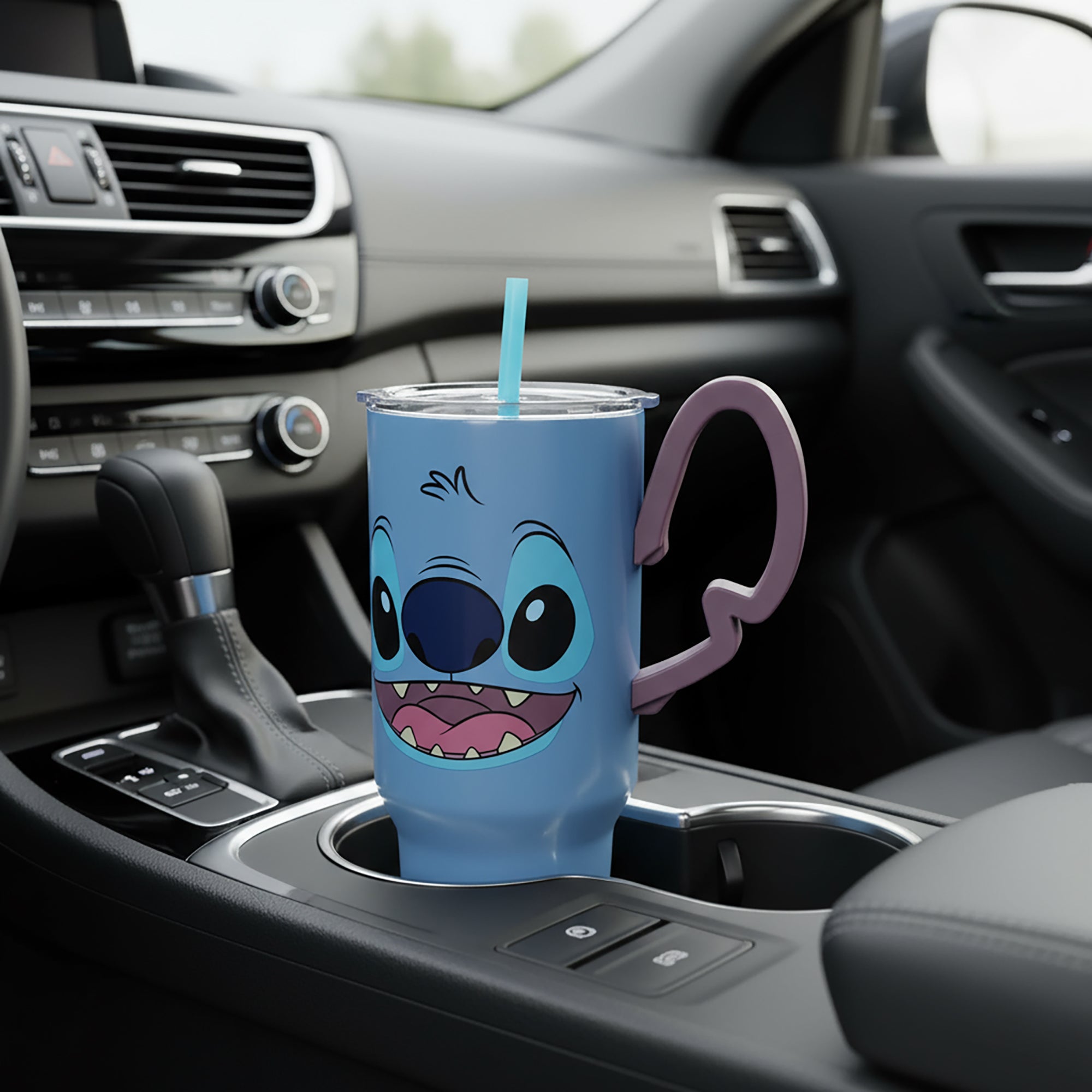 Bioworld Disney Stitch Vacuum Insulated 40 Oz. Stainless Steel Tumbler with Sculpted Ears Handle, Leak-Proof Lid & Straw for Travel or Home