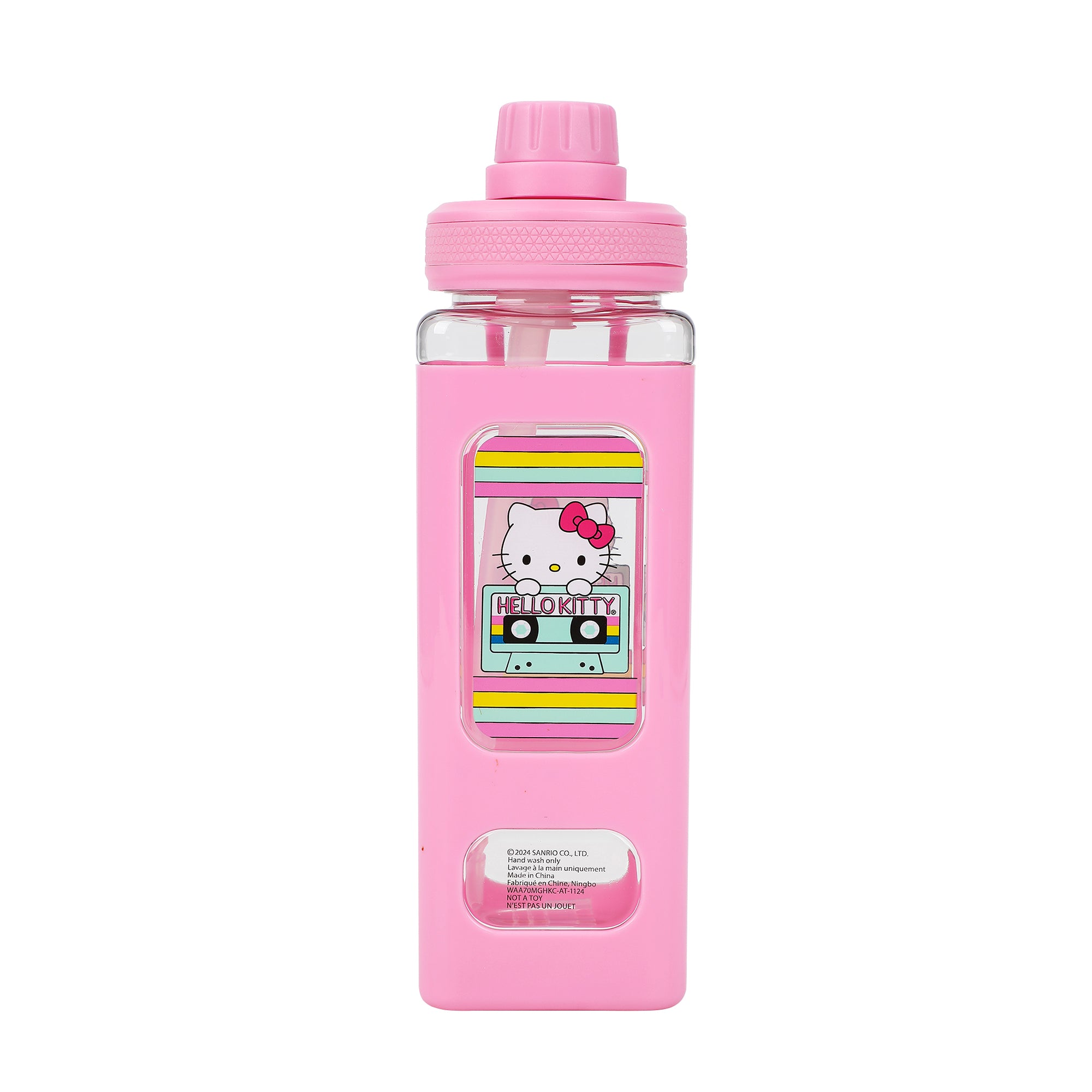 Hello Kitty Cassette Tape 24 Oz Pink Plastic Water Bottle
