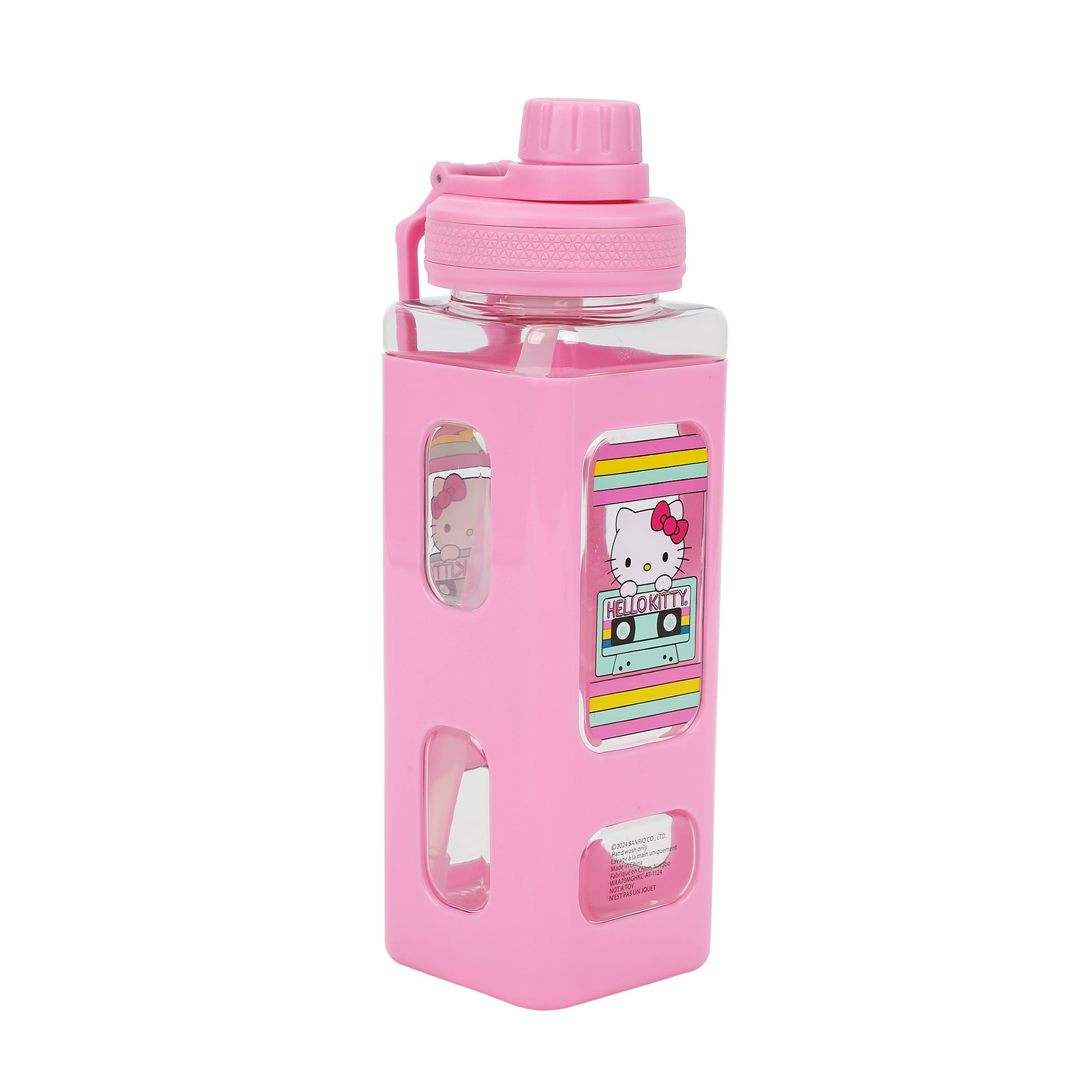 Hello Kitty Cassette Tape 24 Oz Pink Plastic Water Bottle