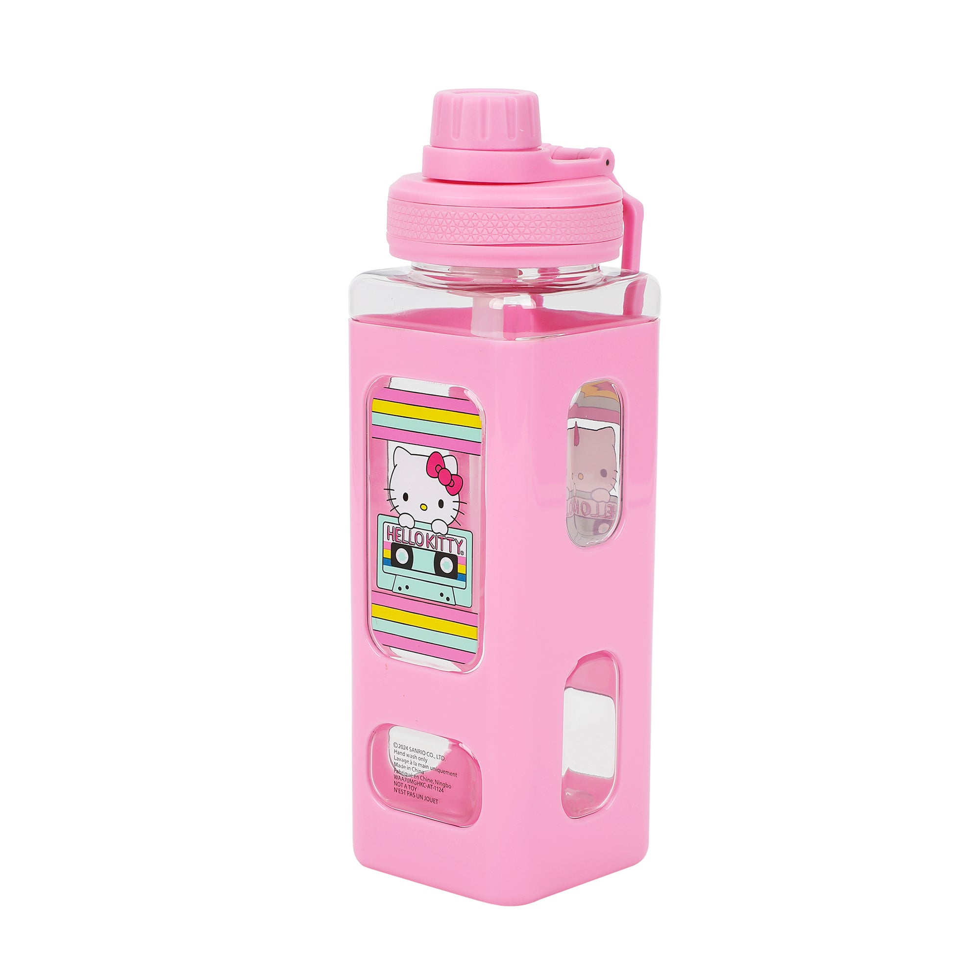 Hello Kitty Cassette Tape 24 Oz Pink Plastic Water Bottle