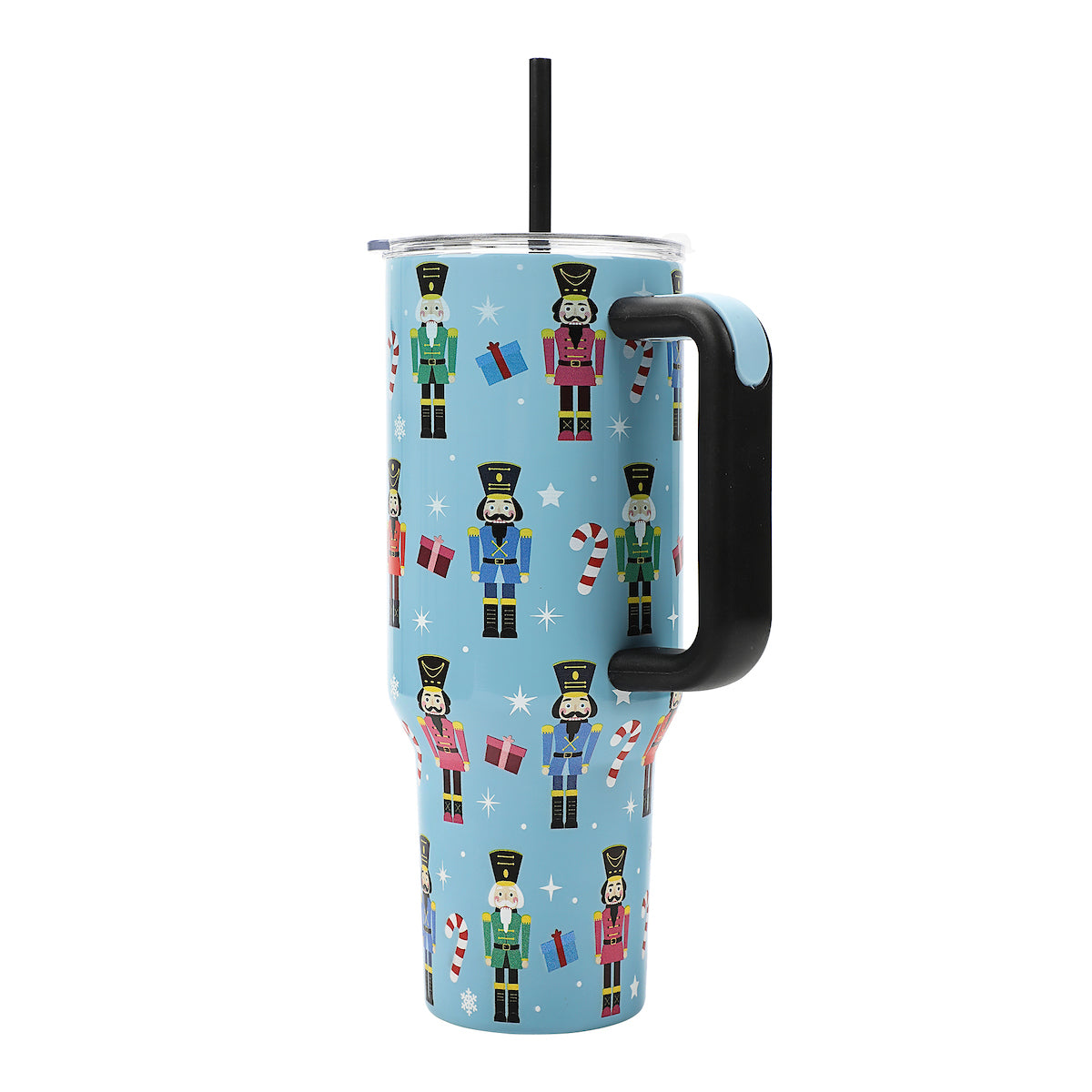 Bioworld Nutcrackers Vacuum Insulated 40 Oz. Stainless Steel Tumbler with Reusable Straw & Leak-Proof Lid, Easy Carry Handle for Travel or Home