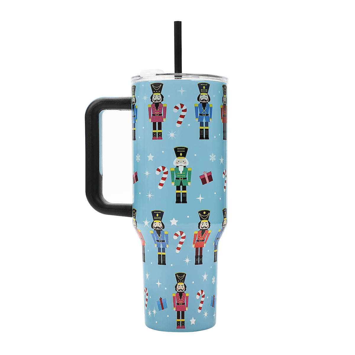 Bioworld Nutcrackers Vacuum Insulated 40 Oz. Stainless Steel Tumbler with Reusable Straw & Leak-Proof Lid, Easy Carry Handle for Travel or Home