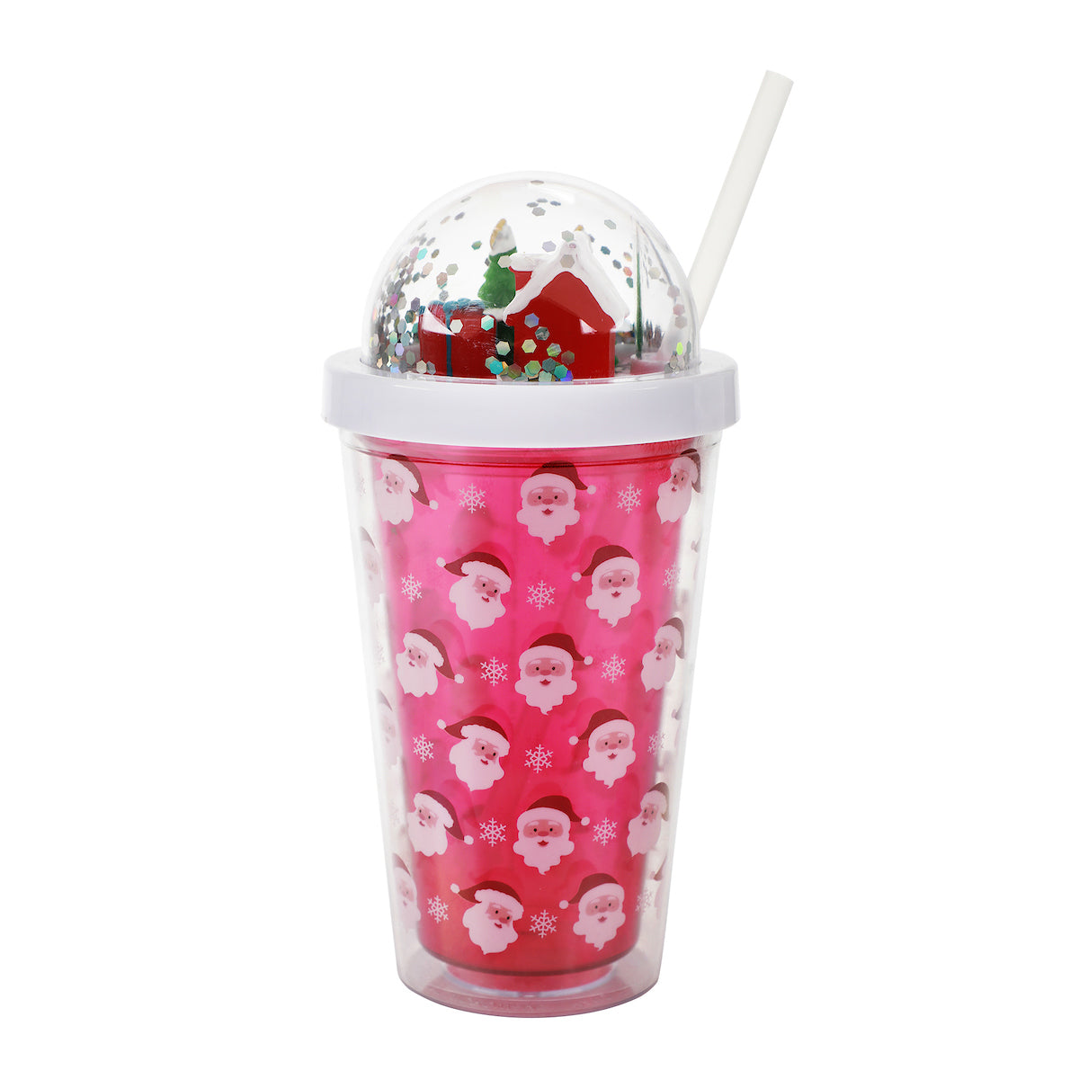 Christmas Snow Globe 16oz Double Wall Water Bottle with Straw