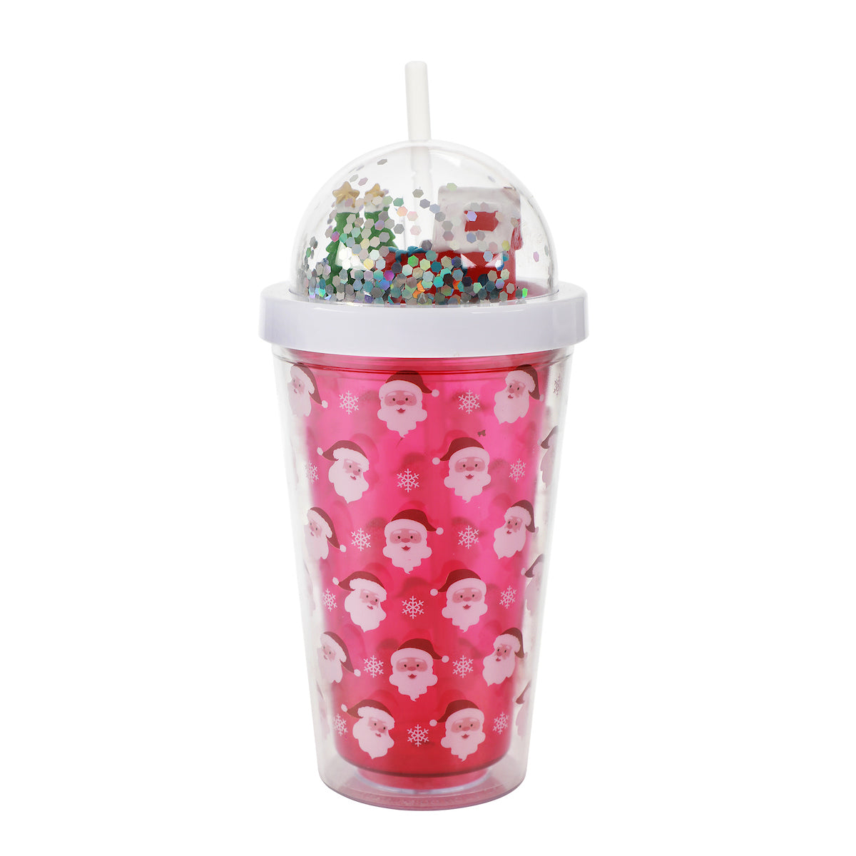 Christmas Snow Globe 16oz Double Wall Water Bottle with Straw