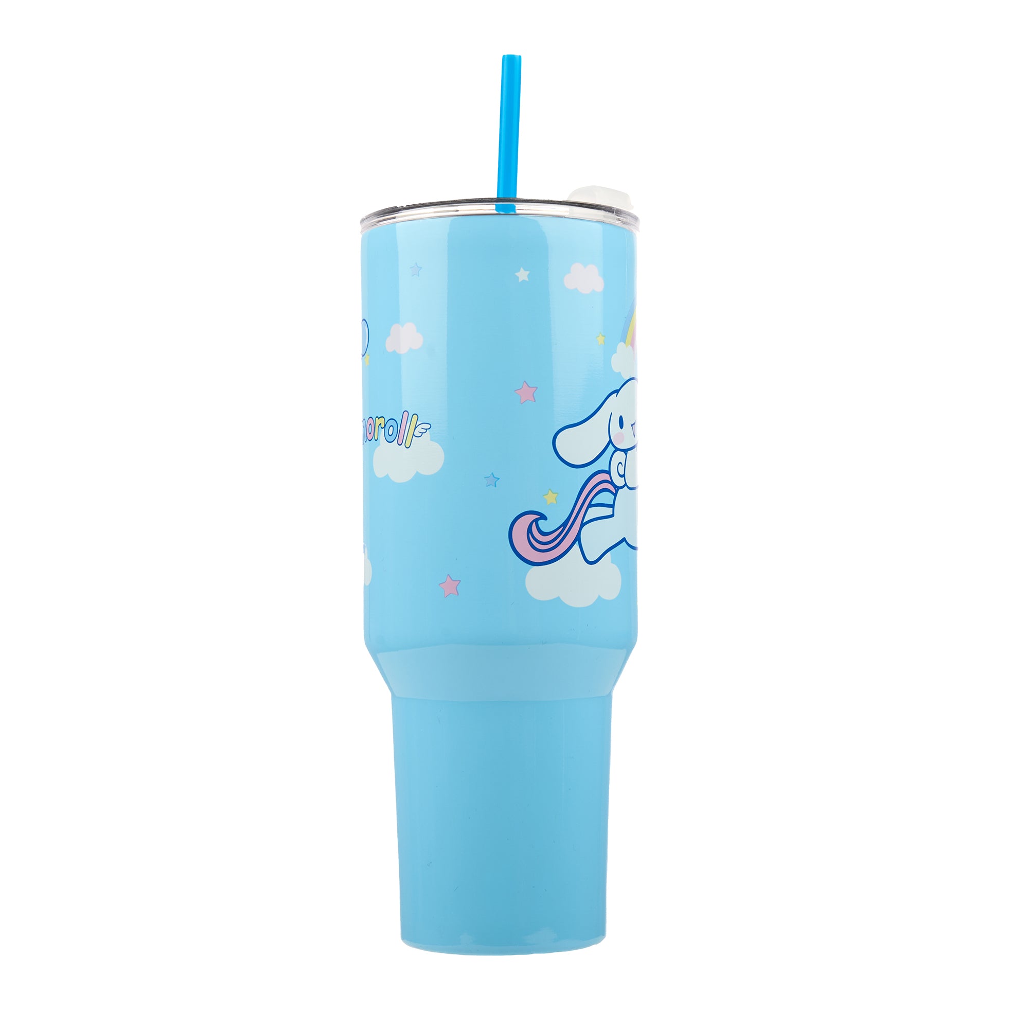 Bioworld Cinnamoroll 40 Oz. Vacuum Insulated Stainless Steel Tumbler with Straw & Leak-Proof Lid, Cute Unicorn & Balloon Design, Easy Carry Handle for Travel or Home