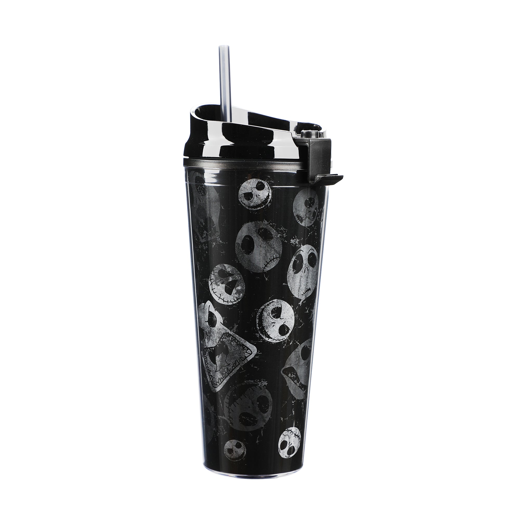 Nightmare Before Christmas Jack Skellington Facial Expressions All-Over Print Black 24 Oz Plastic Water Bottle
