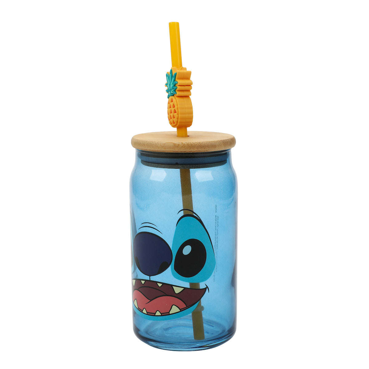 Disney Stitch Big Face 15 Oz Blue Glass Bottle With Straw & Lid