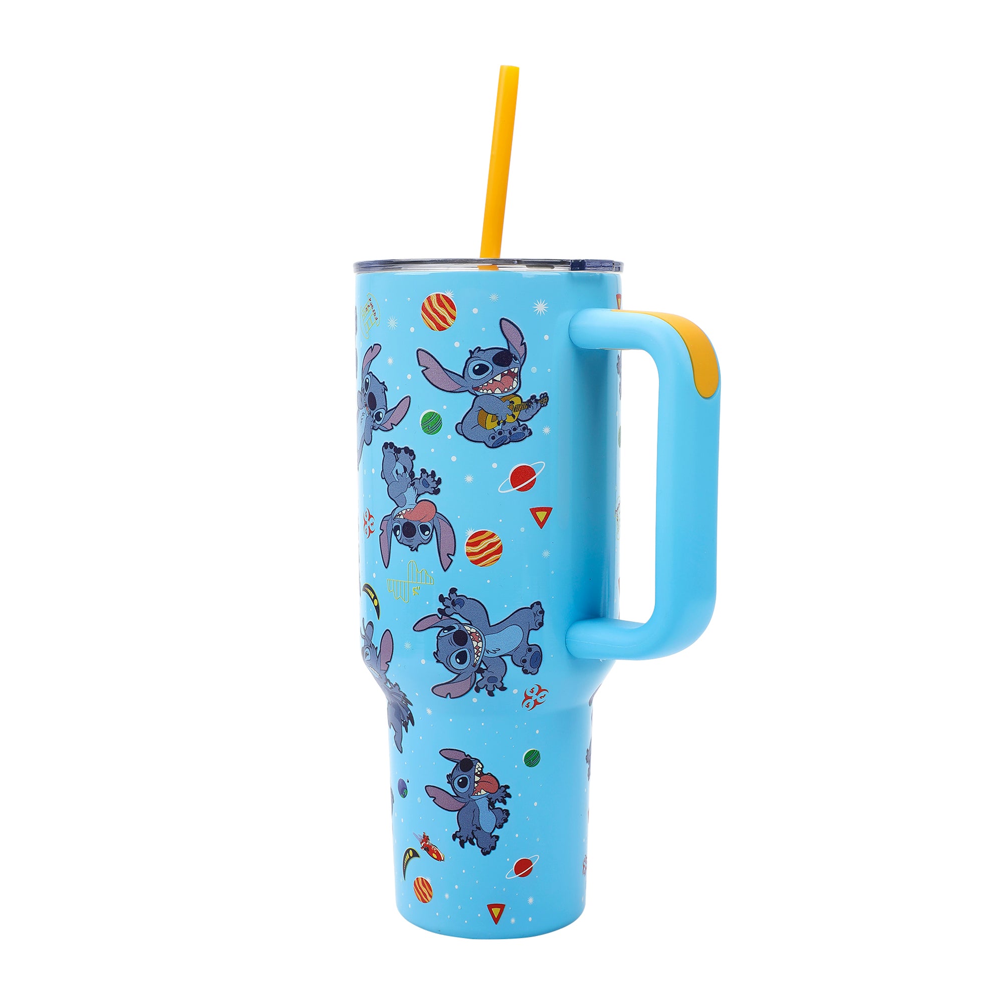 Disney Stitch Tropical Fruits & Flowers 40 Oz Blue Stainless Steel Tumbler With Removable Pouch