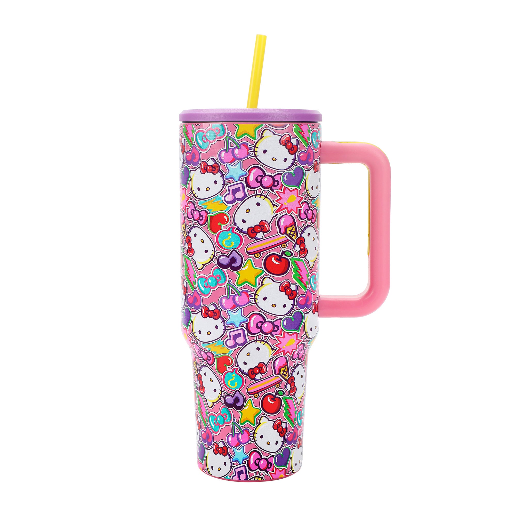Hello Kitty All-Over Print Vacuum Insulated 40 Oz. Stainless Steel Tumbler with Leak-Proof Lid & Chunky Easy Carry Handle for Travel or Home