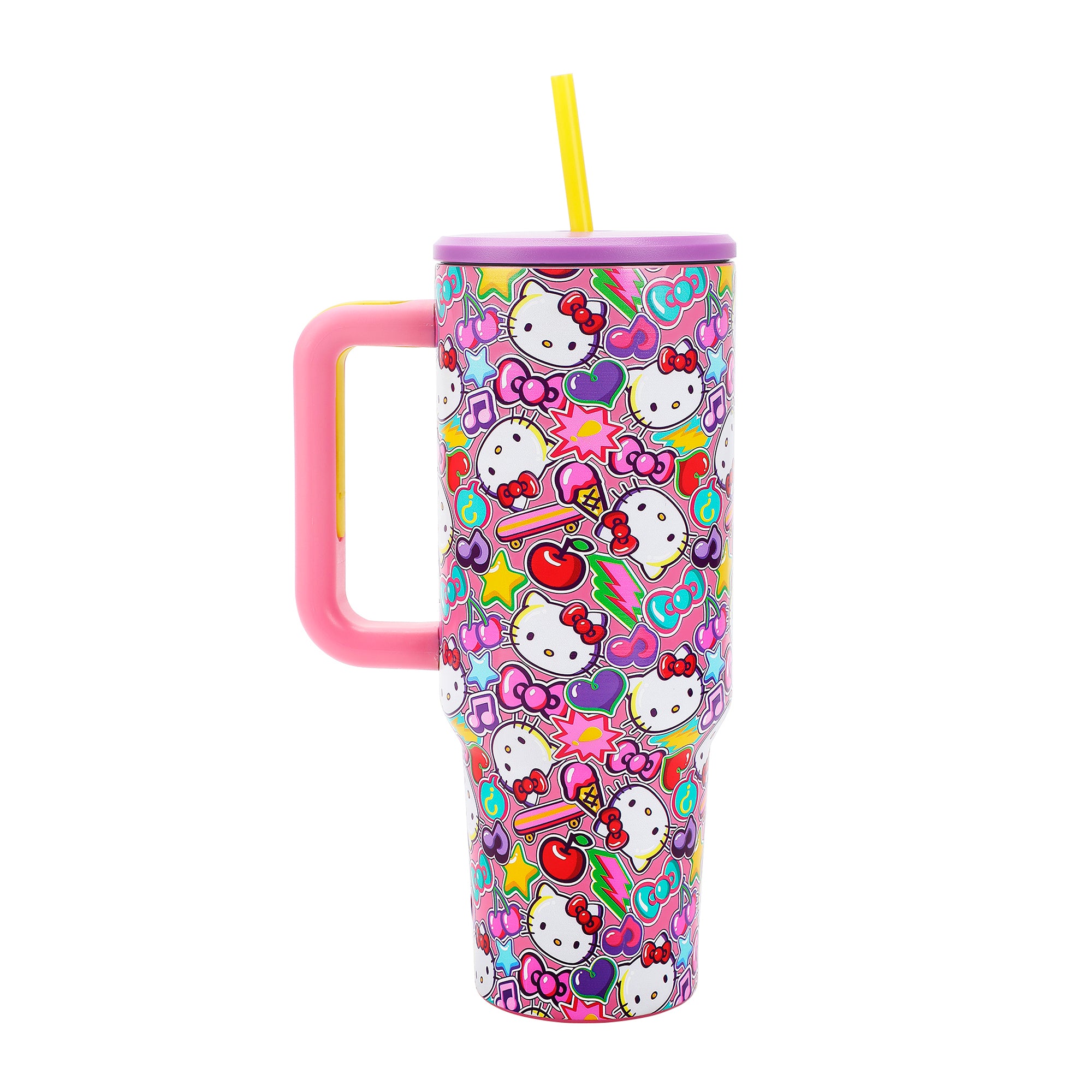 Hello Kitty All-Over Print Vacuum Insulated 40 Oz. Stainless Steel Tumbler with Leak-Proof Lid & Chunky Easy Carry Handle for Travel or Home