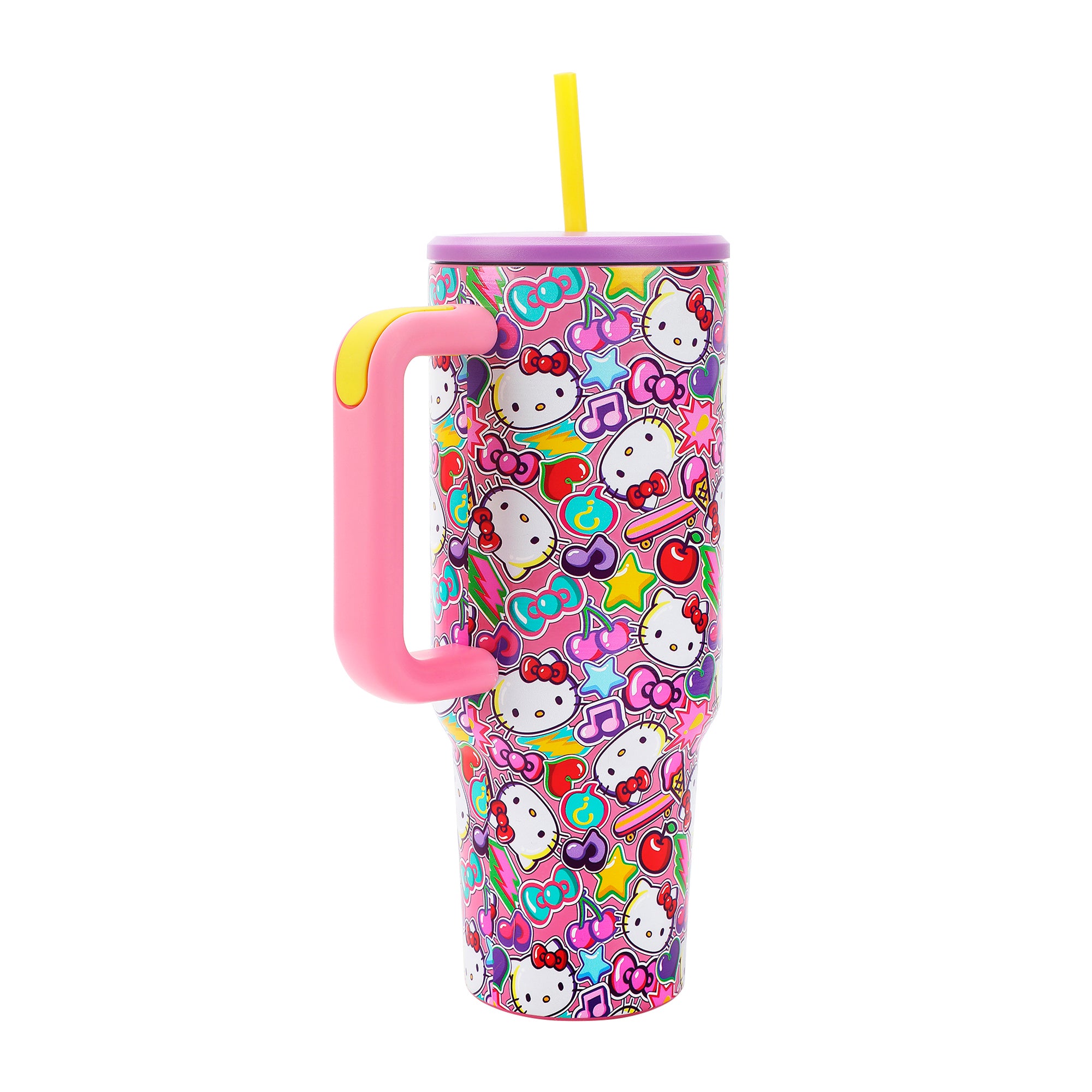 Hello Kitty All-Over Print Vacuum Insulated 40 Oz. Stainless Steel Tumbler with Leak-Proof Lid & Chunky Easy Carry Handle for Travel or Home