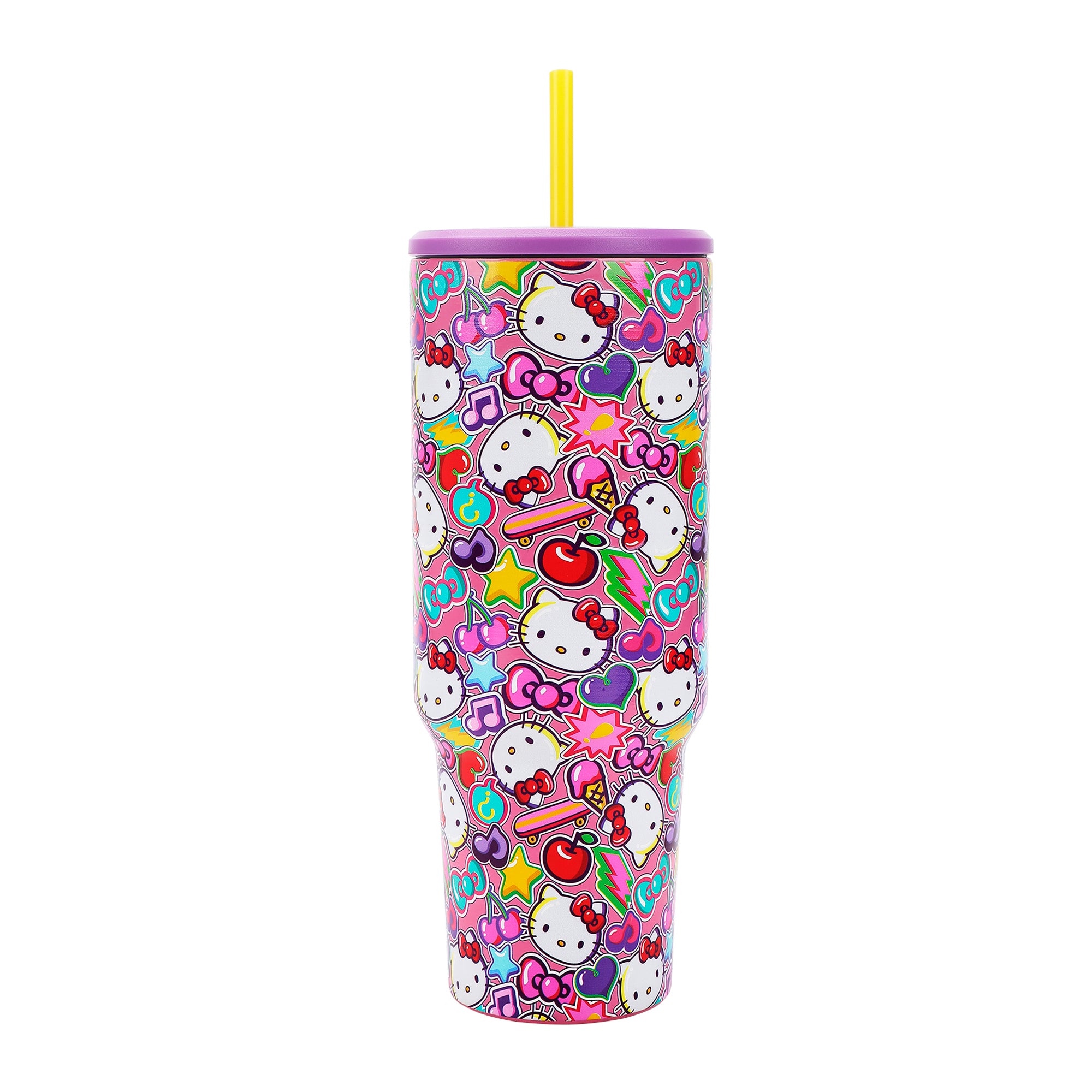 Hello Kitty All-Over Print Vacuum Insulated 40 Oz. Stainless Steel Tumbler with Leak-Proof Lid & Chunky Easy Carry Handle for Travel or Home