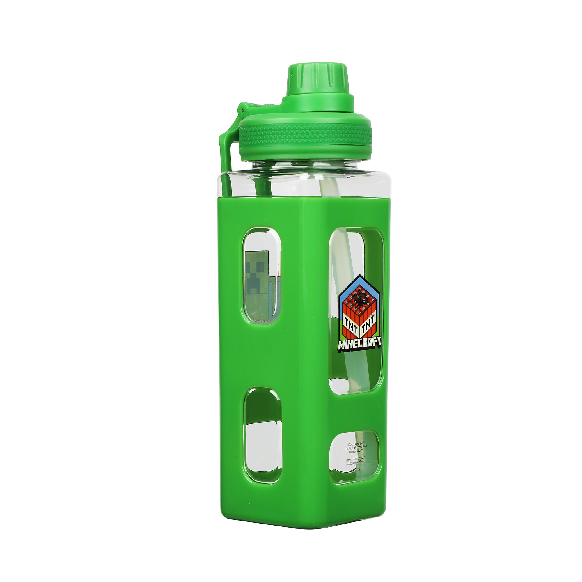 Minecraft Creeper & TNT 24 Oz Square Plastic Water Bottle