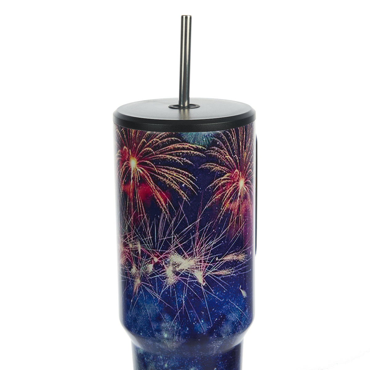 Bioworld Americana 40 Oz. Vacuum Insulated Stainless Steel Tumbler with Leak-Proof Lid & Handle, Patriotic Fireworks & American Flag Design for 4th of July or Everyday Travel