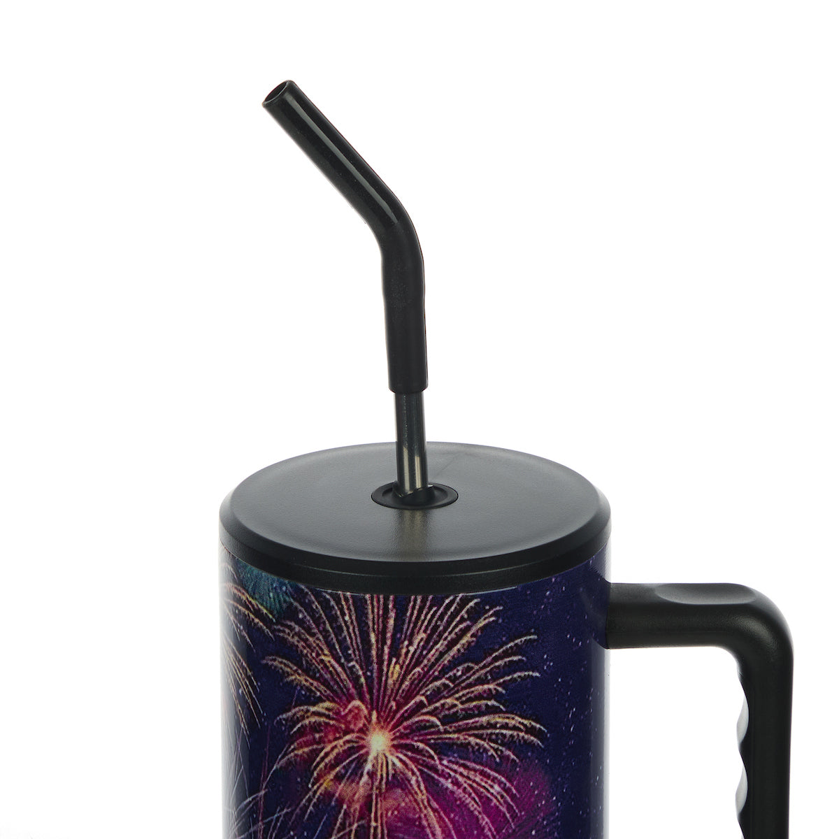 Bioworld Americana 40 Oz. Vacuum Insulated Stainless Steel Tumbler with Leak-Proof Lid & Handle, Patriotic Fireworks & American Flag Design for 4th of July or Everyday Travel