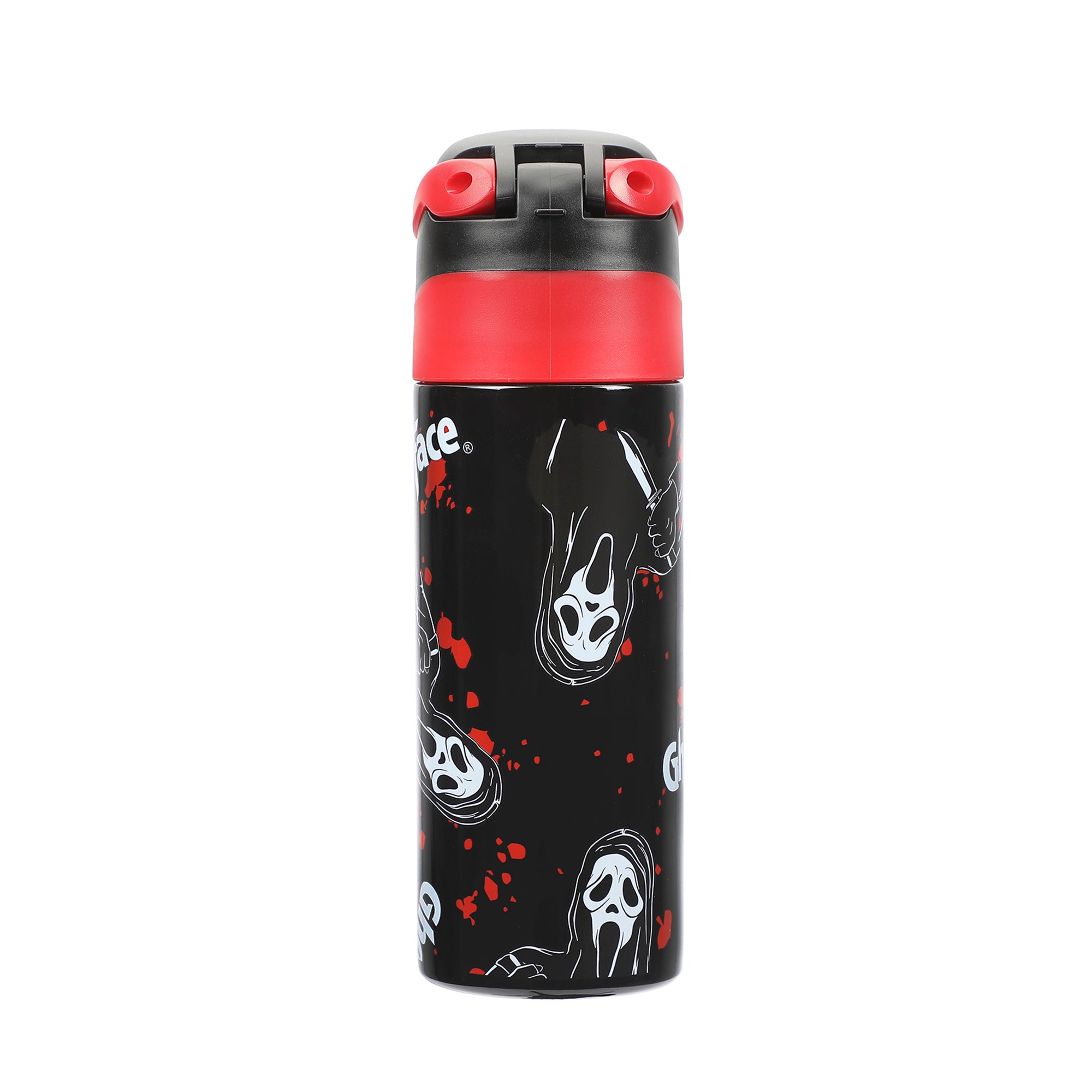 Ghostface Mask & Blood Splatter All-Over Print Black 24 Oz Stainless Steel Water Bottle