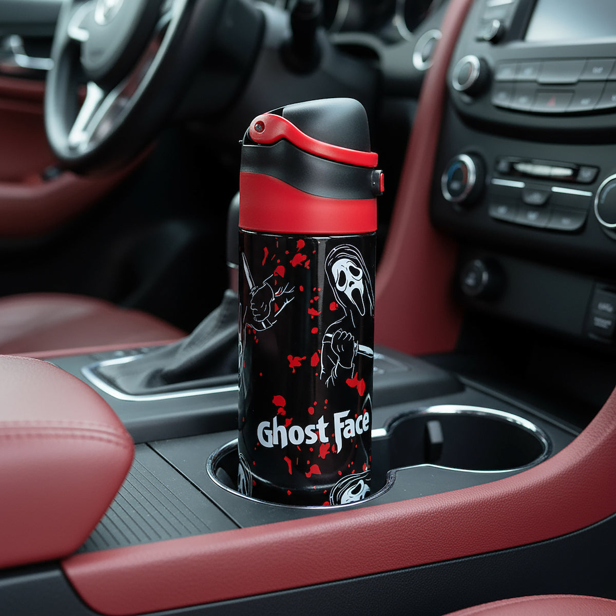Ghostface Mask & Blood Splatter All-Over Print Black 24 Oz Stainless Steel Water Bottle
