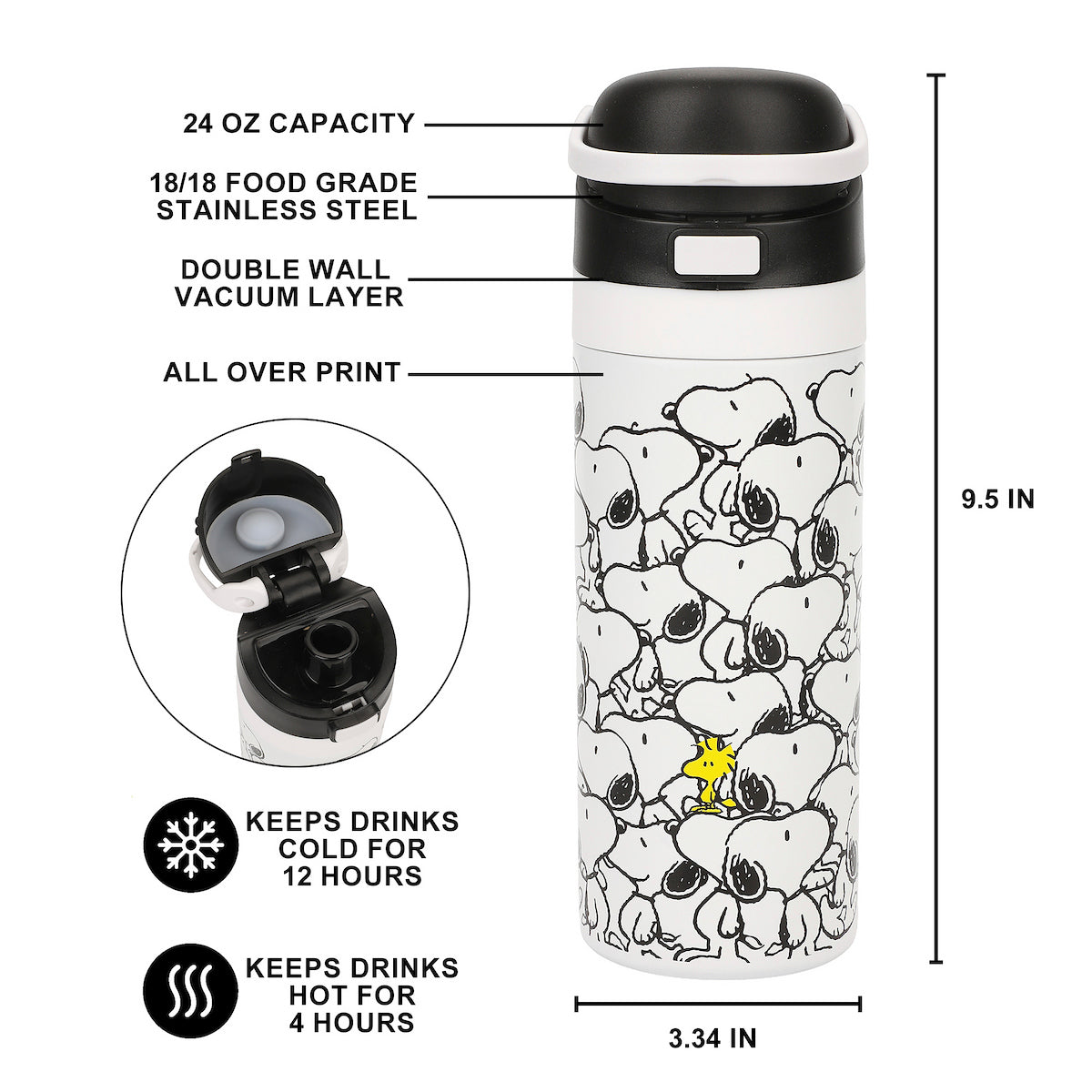Peanuts Snoopy and Woodstock 24 Oz. Stainless Steel Water Bottle