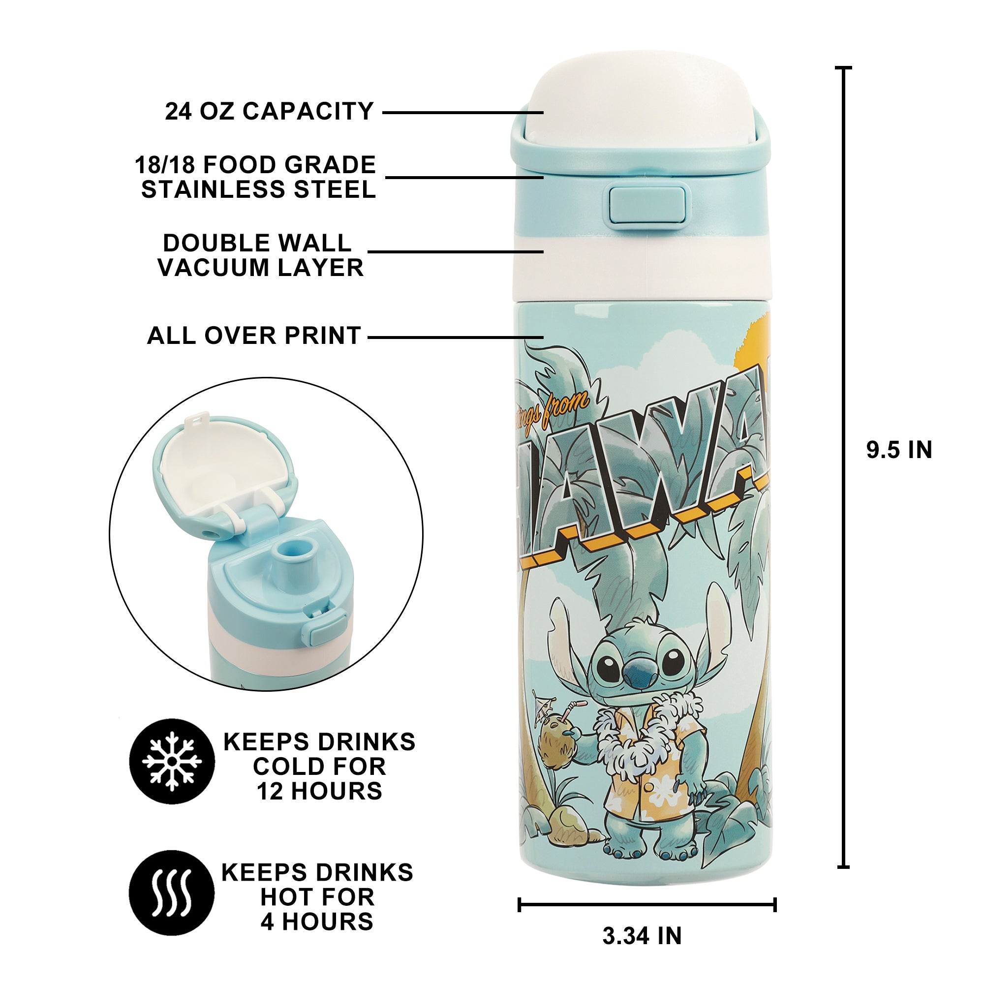Lilo & Stitch Hawaii Stitch Blue 24 Oz Stainless Steel Tumbler