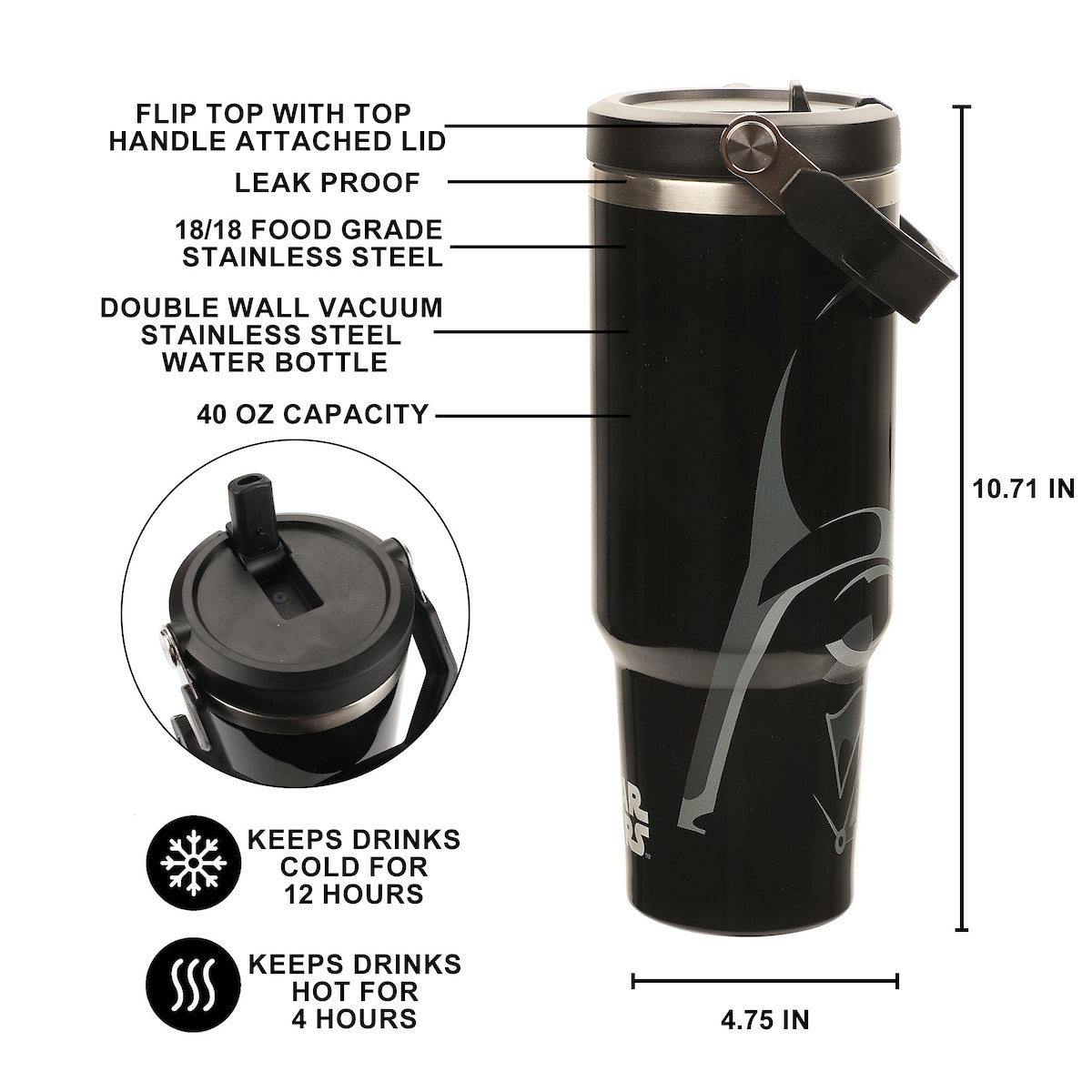 Star Wars A New Hope Darth Vader Black 40 Oz Stainless Steel Water Bottle