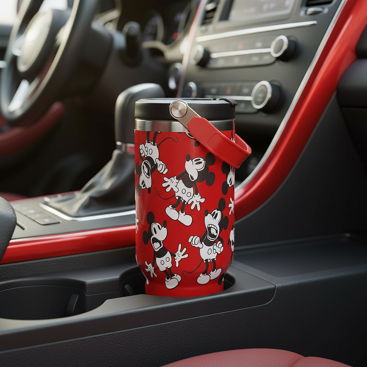 Disney Mickey Mouse All-Over Character Print Red 40 Oz Stainless Steel Water Bottle