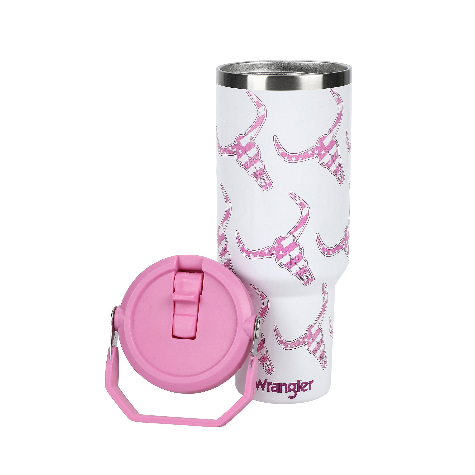 Wrangler Patriotic Cow Skull White 40 Oz Stainless Steel Water Bottle