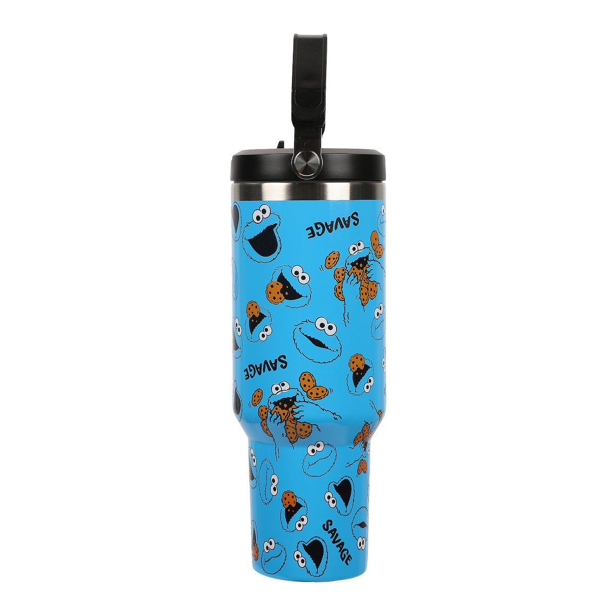 Sesame Street Cookie Monster AOP 40 Oz. Vacuum Sealed Stainless Steel Tumbler With Carry Handle