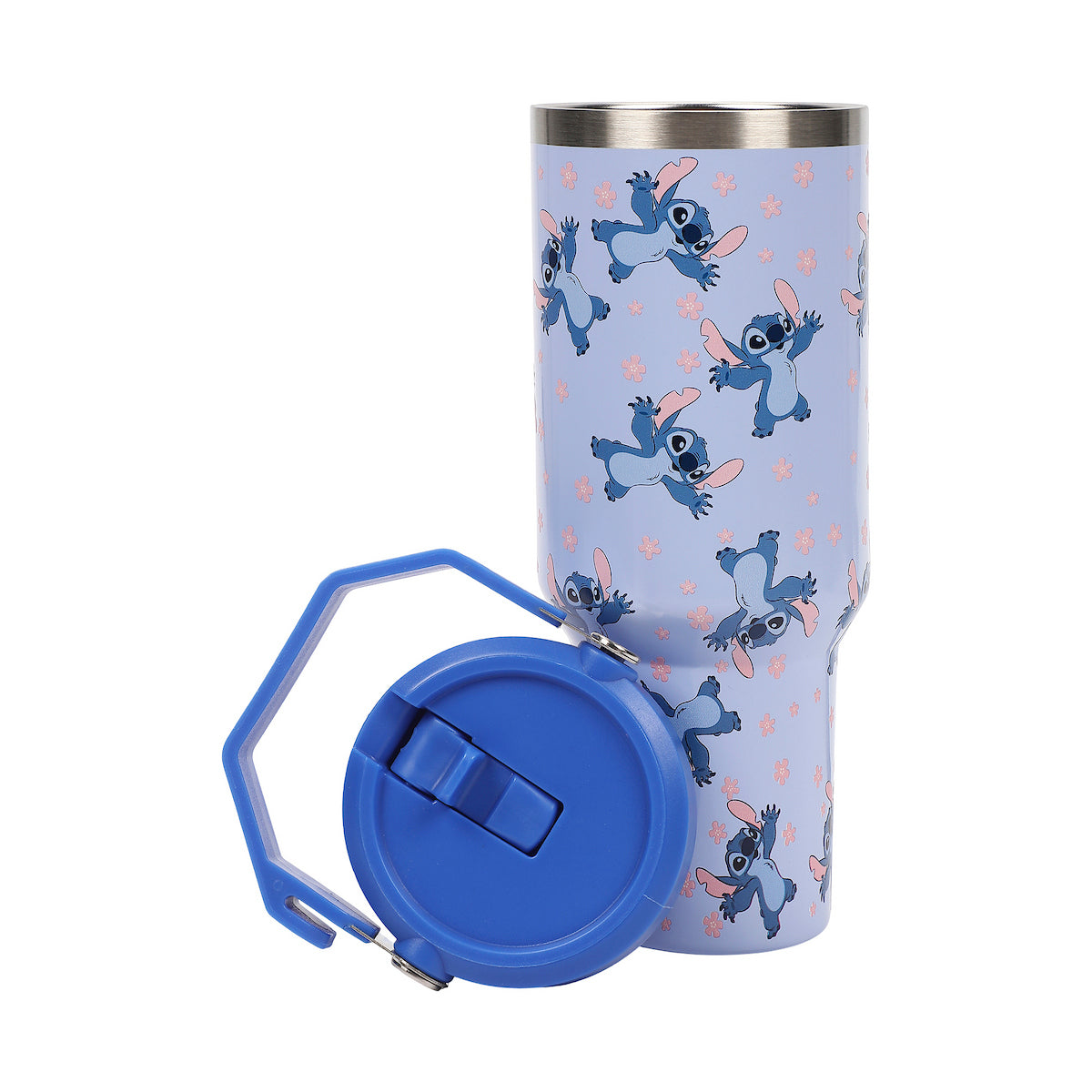 Disney Lilo & Stitch Sky Blue AOP 40 Oz. Vacuum Sealed Stainless Steel Tumbler With Carry Handle