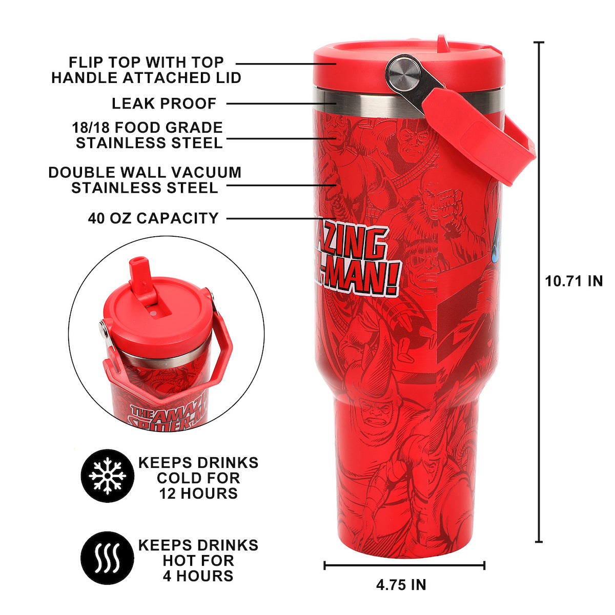 Spider-Man The Amazing Spider-Man 40 Oz. Stainless Steel Top Handle Tumbler