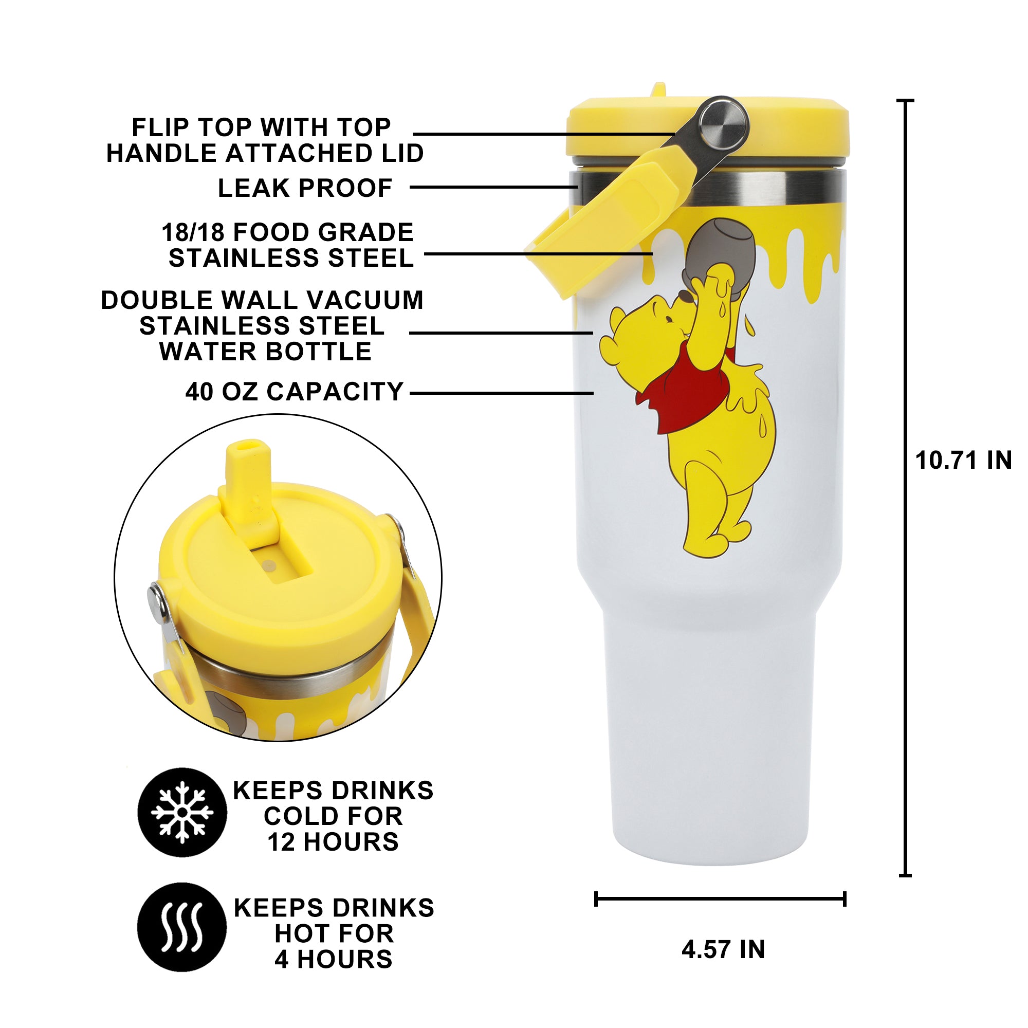 Winnie The Pooh Honey Drip 40 Oz White Stainless Steel Water Bottle