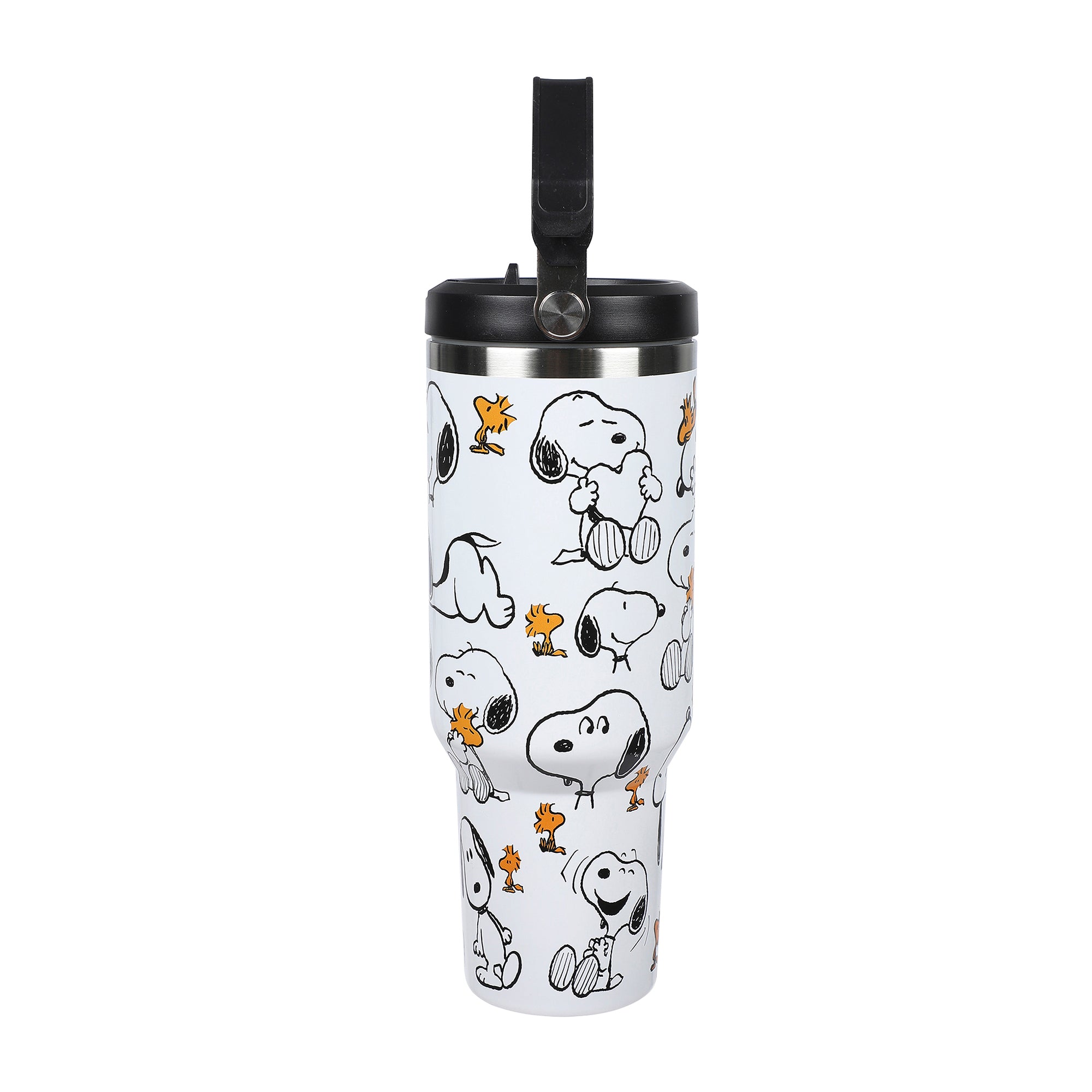 Peanuts Snoopy & Woodstock All-Over Print 30 Oz White Stainless Steel Water Bottle