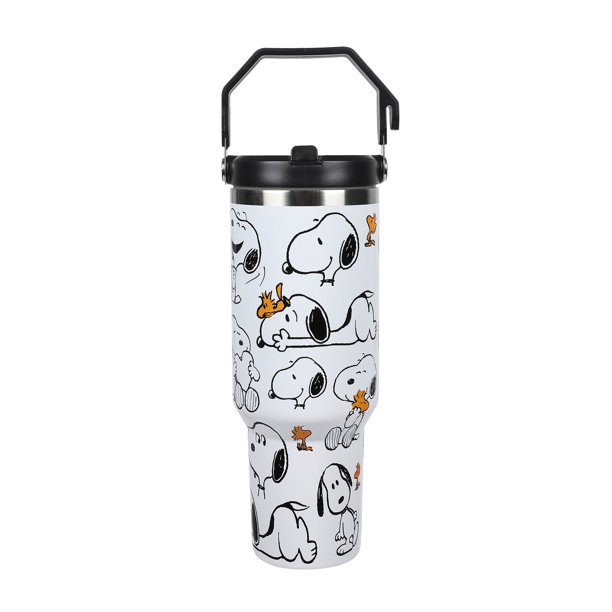 Peanuts Snoopy & Woodstock All-Over Print 30 Oz White Stainless Steel Water Bottle