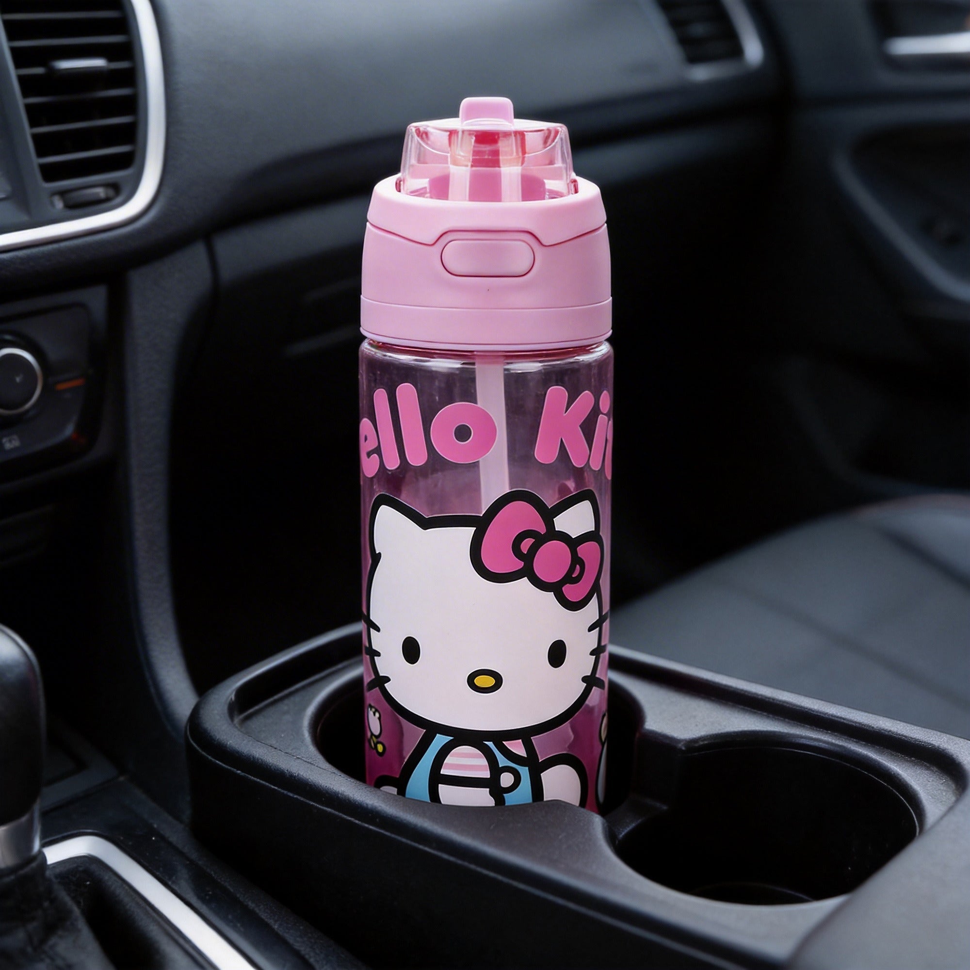 Hello Kitty Mushrooms & Milkshake Pink 24 Oz Plastic Water Bottle With Dual Spout Lid