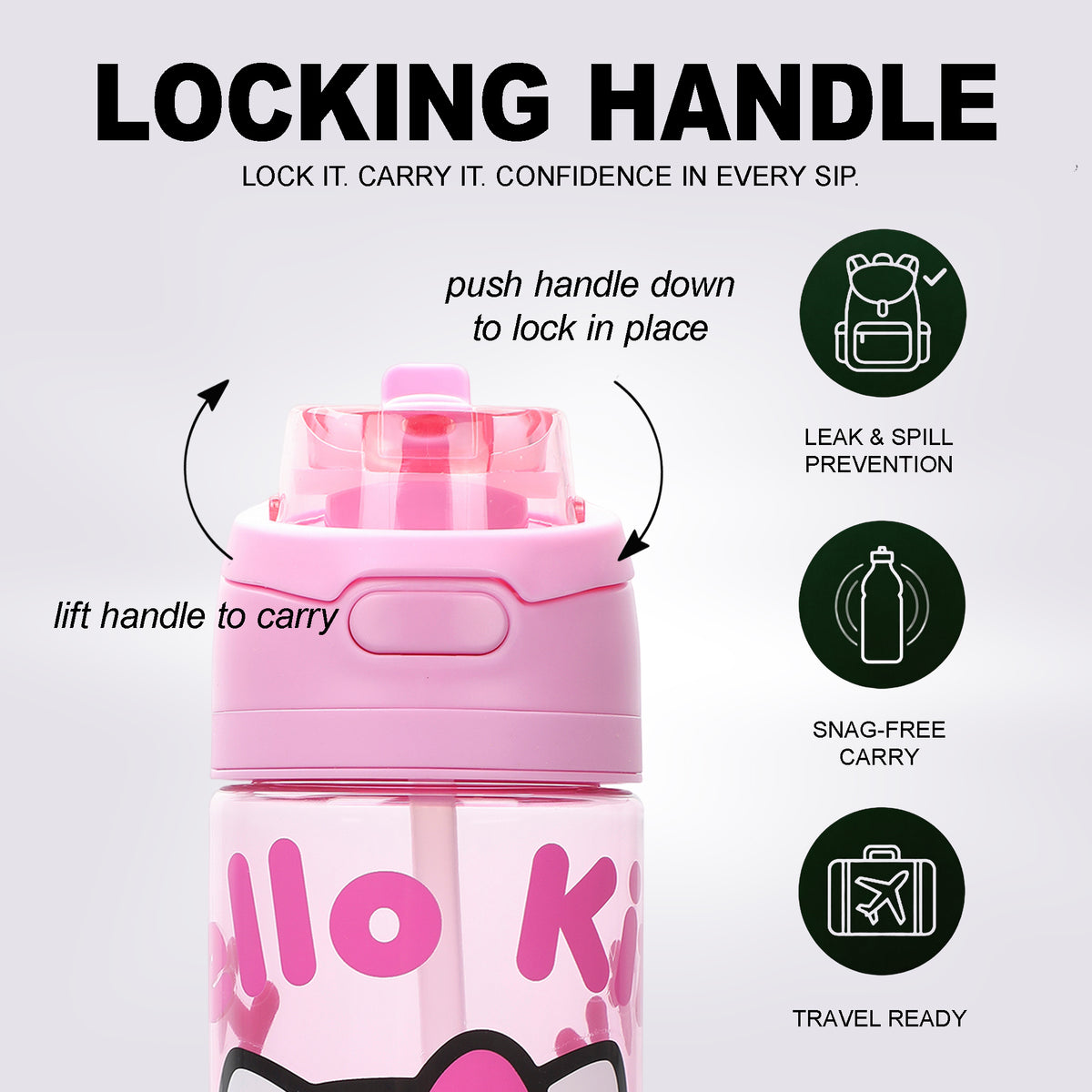 Hello Kitty Mushrooms & Milkshake Pink 24 Oz Plastic Water Bottle With Dual Spout Lid