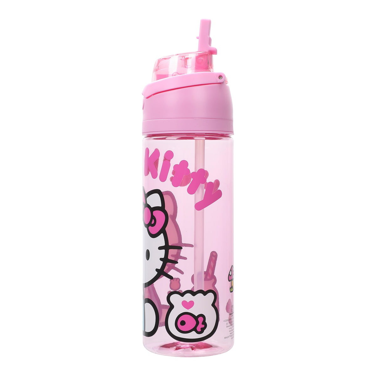 Hello Kitty Mushrooms & Milkshake Pink 24 Oz Plastic Water Bottle With Dual Spout Lid
