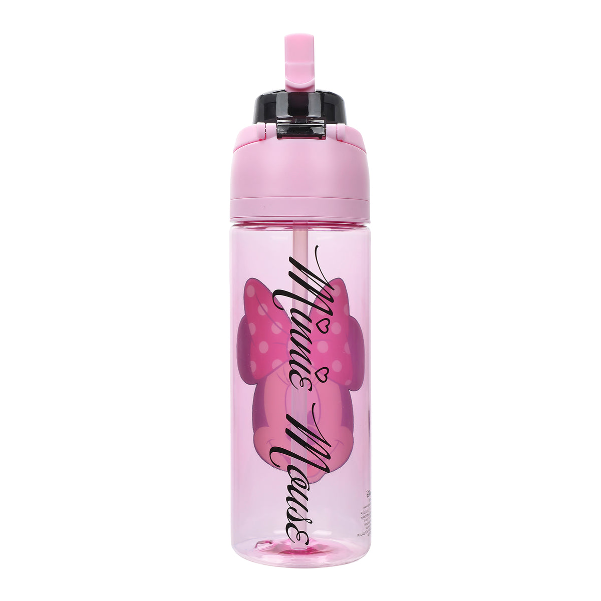 Minnie Mouse Classic Big Face Pink 24 Oz Plastic Water Bottle With Dual Spout Lid