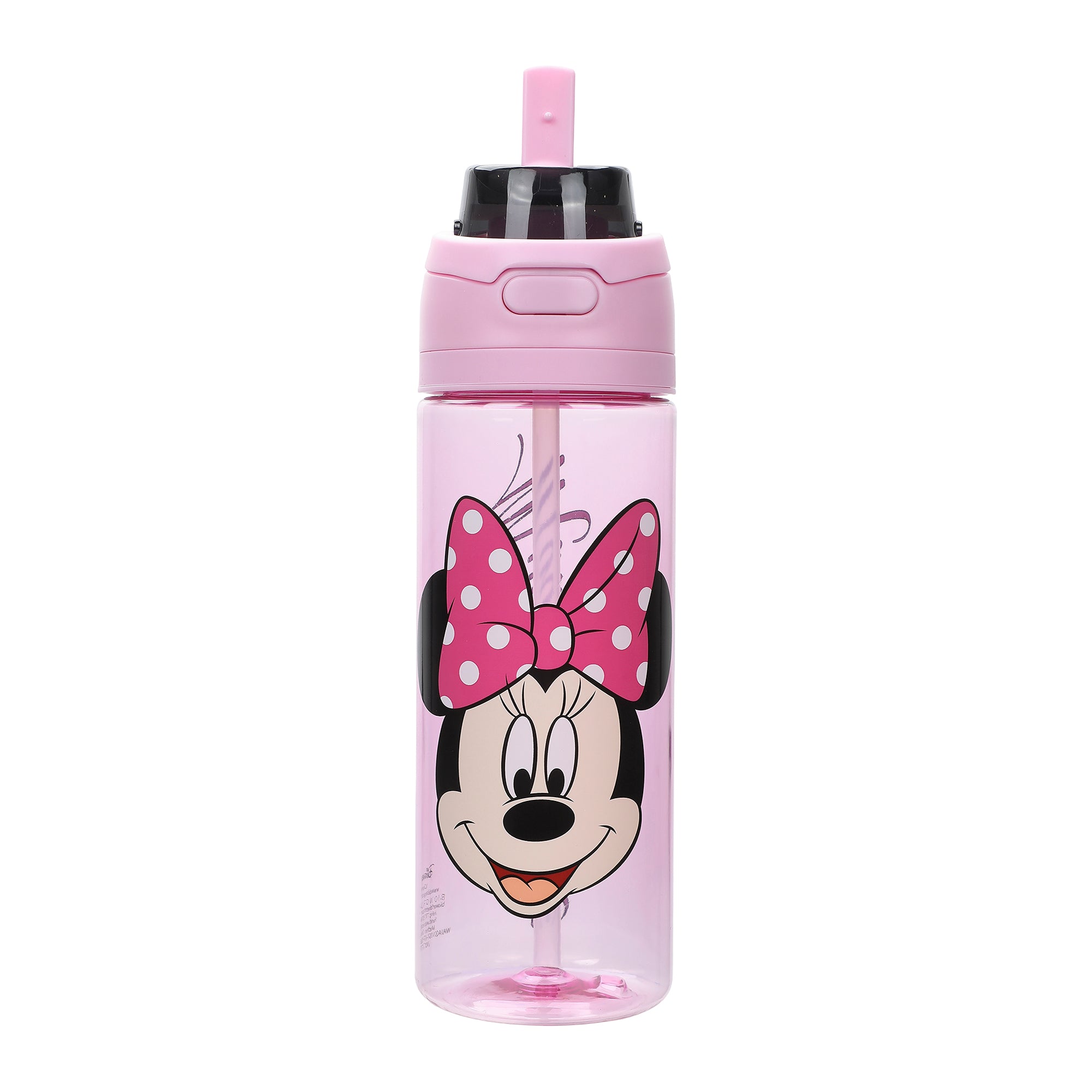 Minnie Mouse Classic Big Face Pink 24 Oz Plastic Water Bottle With Dual Spout Lid