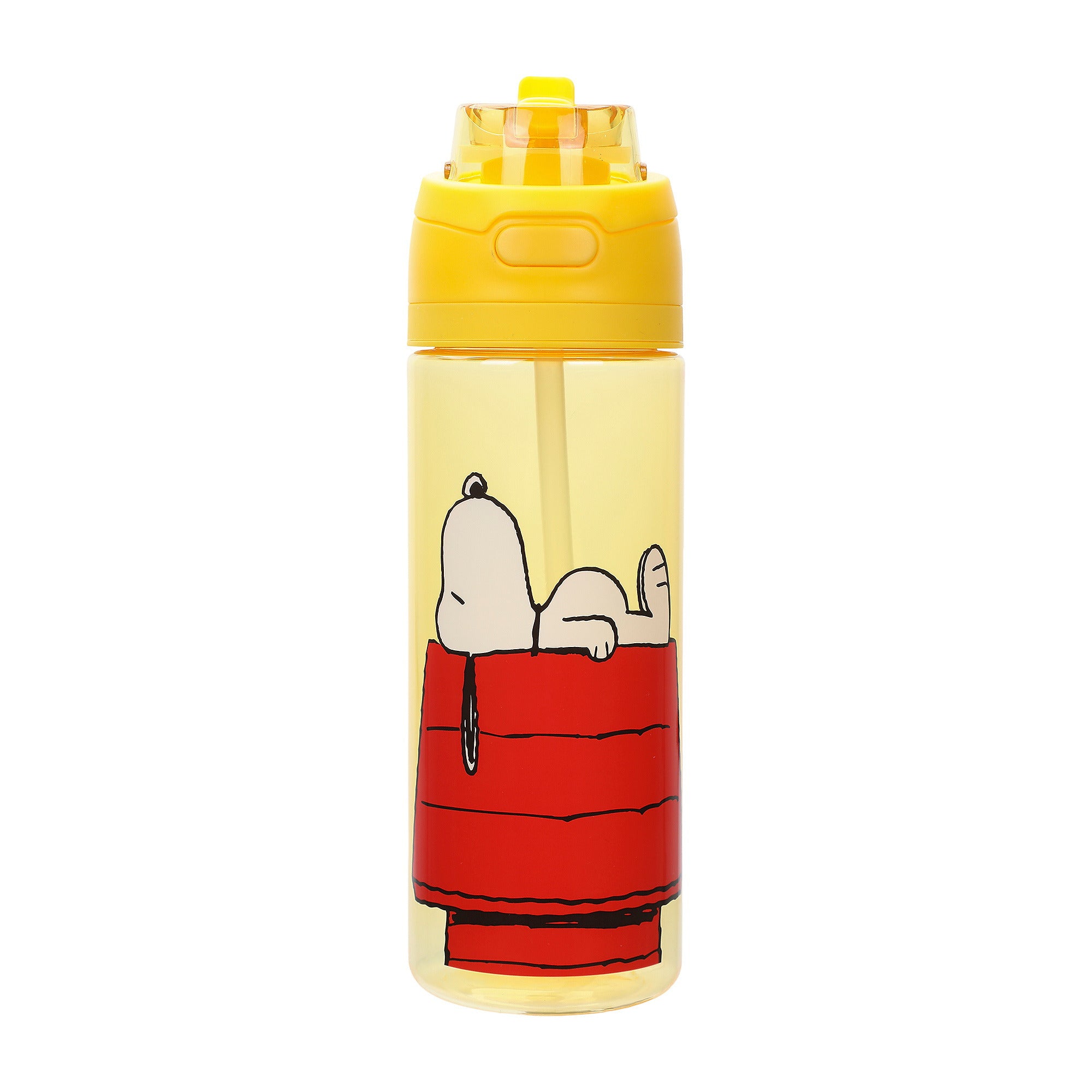 Peanuts Snoopy Dog House Yellow 24 Oz Plastic Water Bottle With Dual Spout Lid