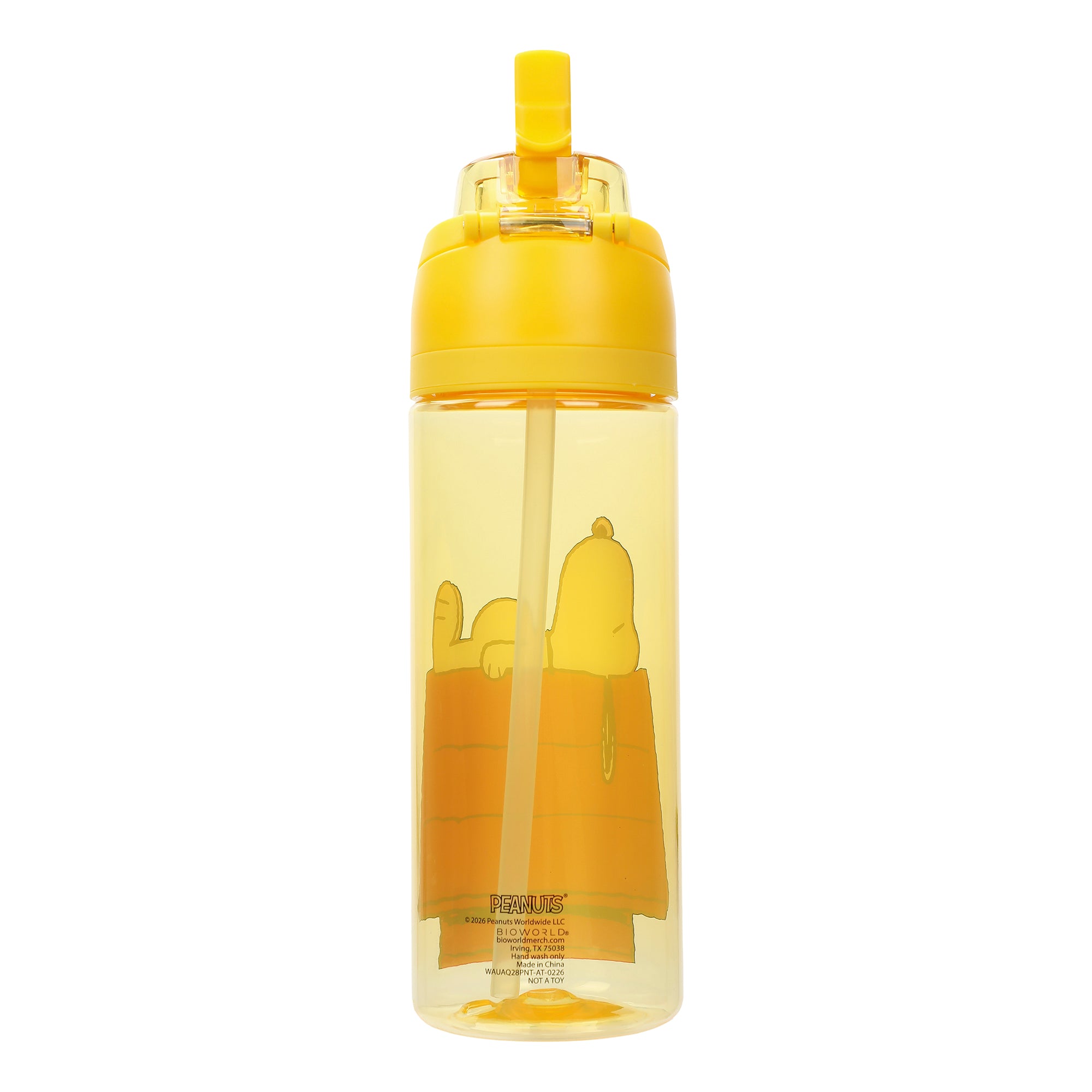 Peanuts Snoopy Dog House Yellow 24 Oz Plastic Water Bottle With Dual Spout Lid