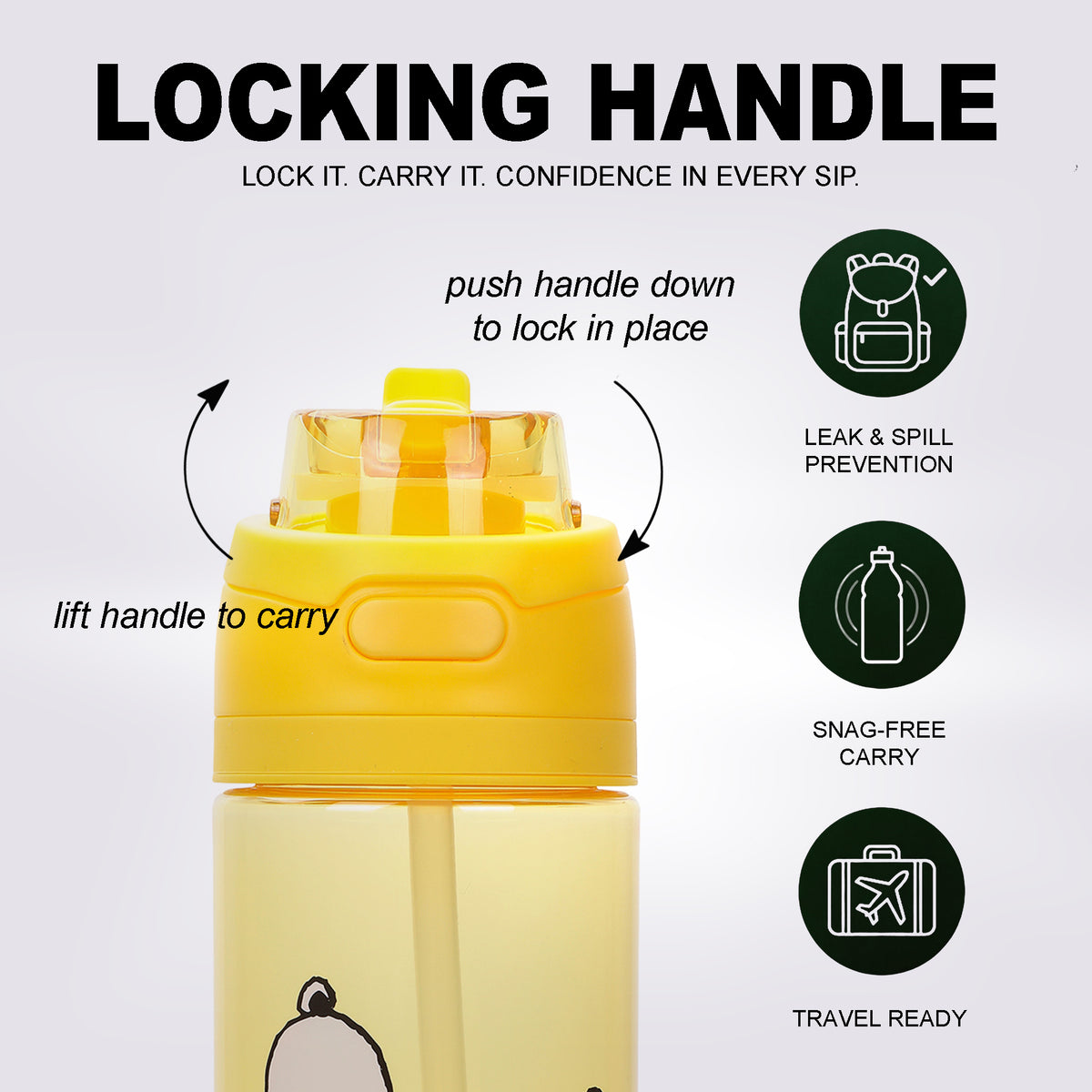 Peanuts Snoopy Dog House Yellow 24 Oz Plastic Water Bottle With Dual Spout Lid