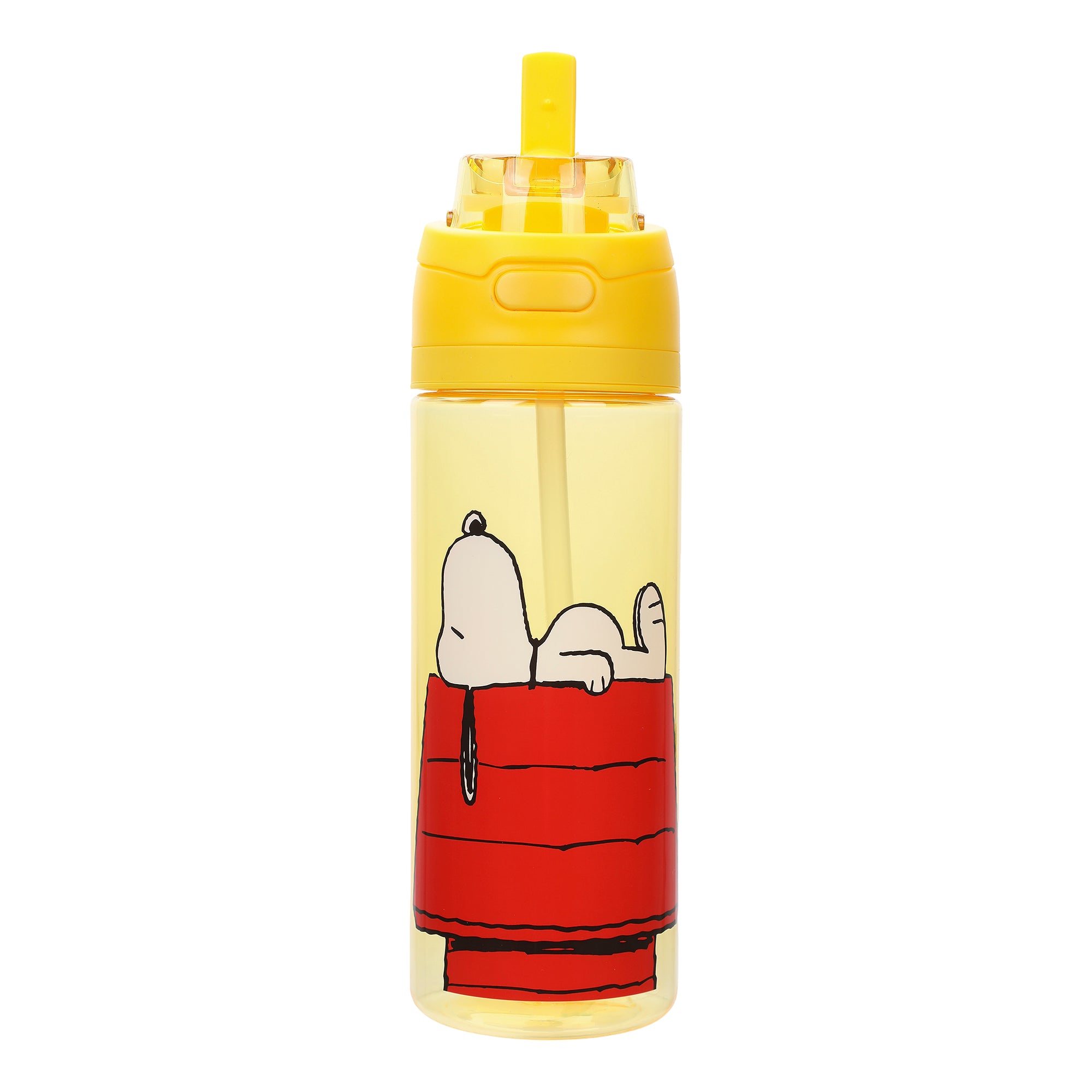 Peanuts Snoopy Dog House Yellow 24 Oz Plastic Water Bottle With Dual Spout Lid