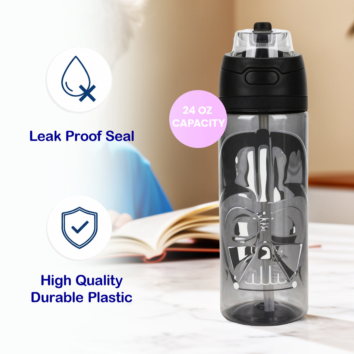 Star Wars: Episode IV - A New Hope Darth Vader 24 oz Plastic Water Bottle for School and Adventure