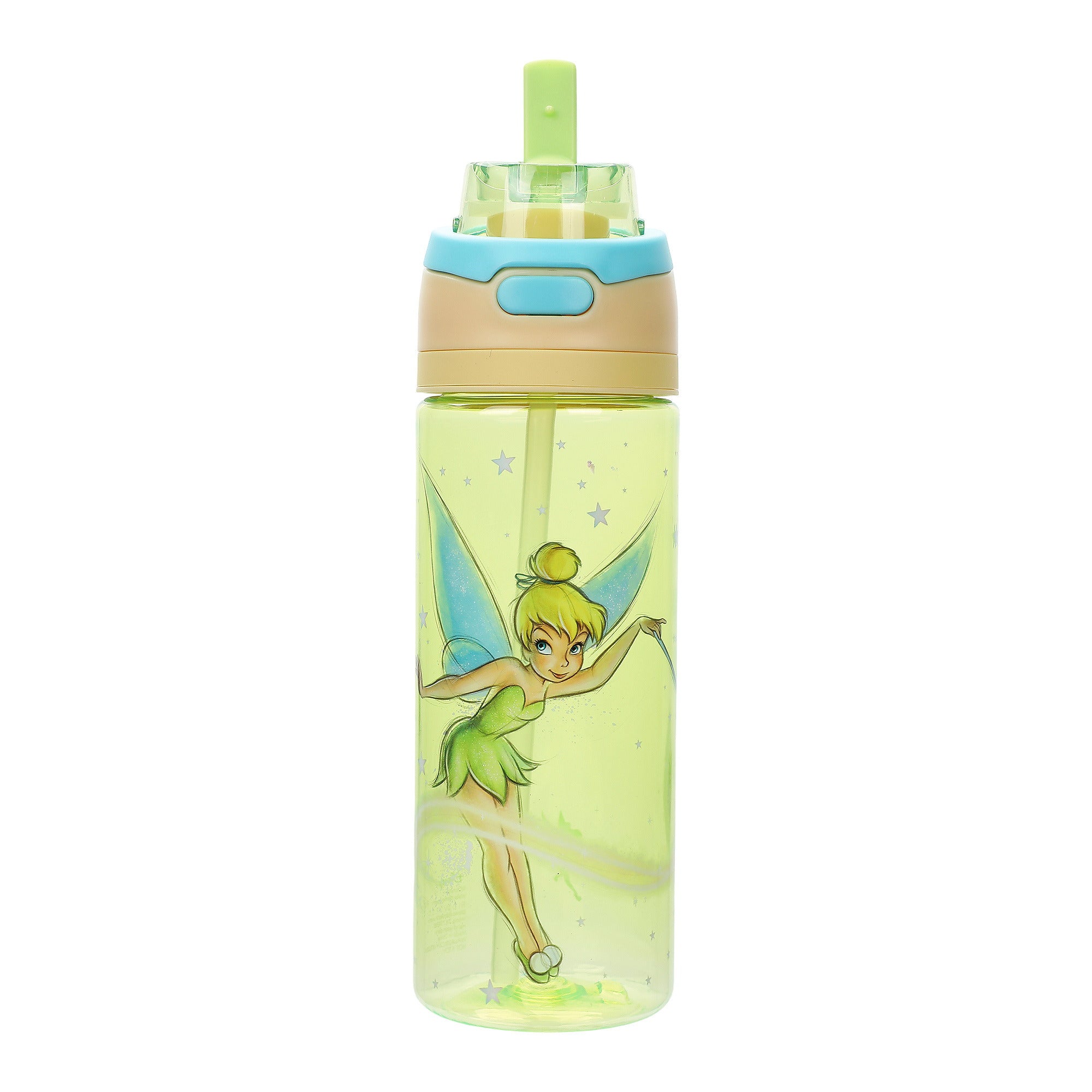 Tinker Bell Character Art Green 24 Oz Plastic Water Bottle With Dual Spout Lid