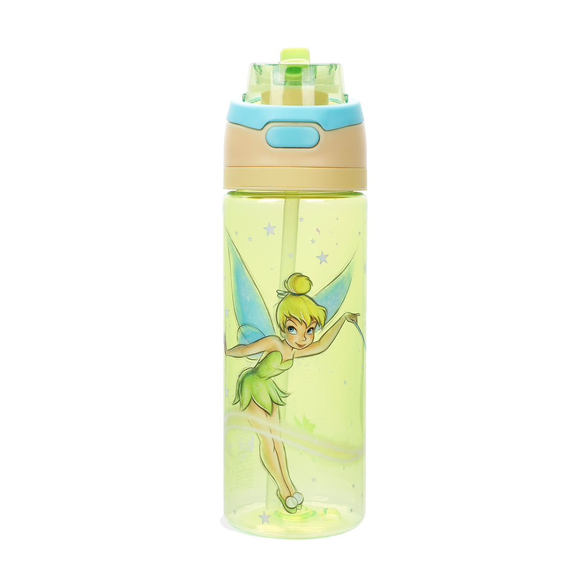 Tinker Bell Character Art Green 24 Oz Plastic Water Bottle With Dual Spout Lid
