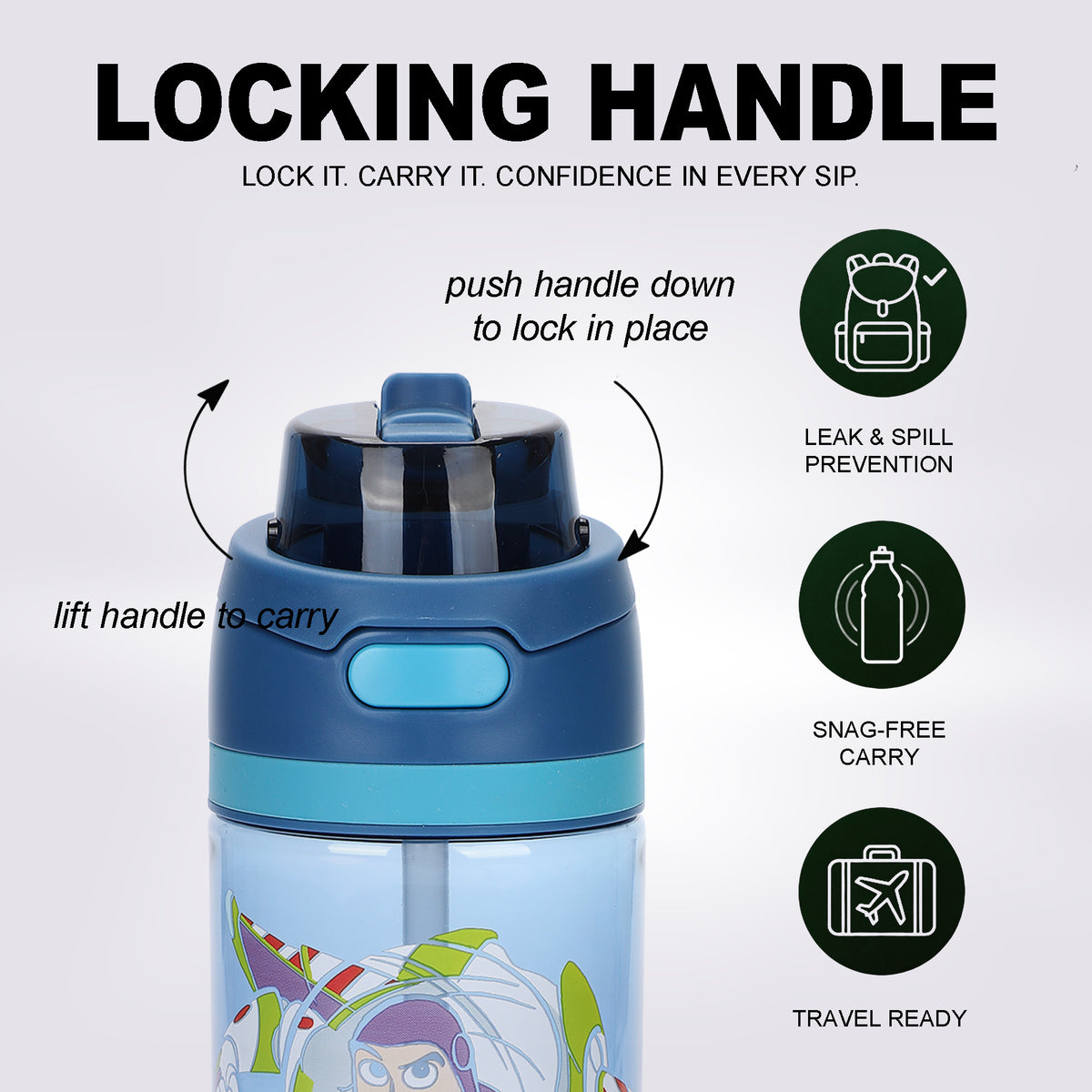 Toy Story Buzz Lightyear Plastic Water Bottle, Navy Blue, 24 oz