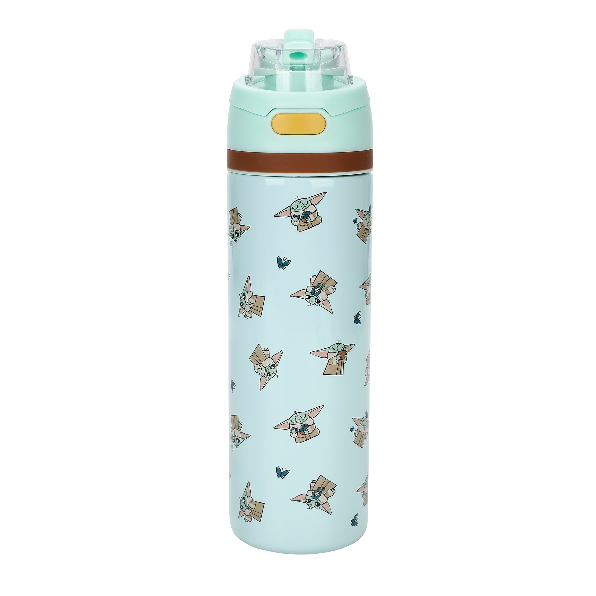 The Mandalorian Grogu All-Over Print Blue 24 Oz Stainless Steel Water Bottle