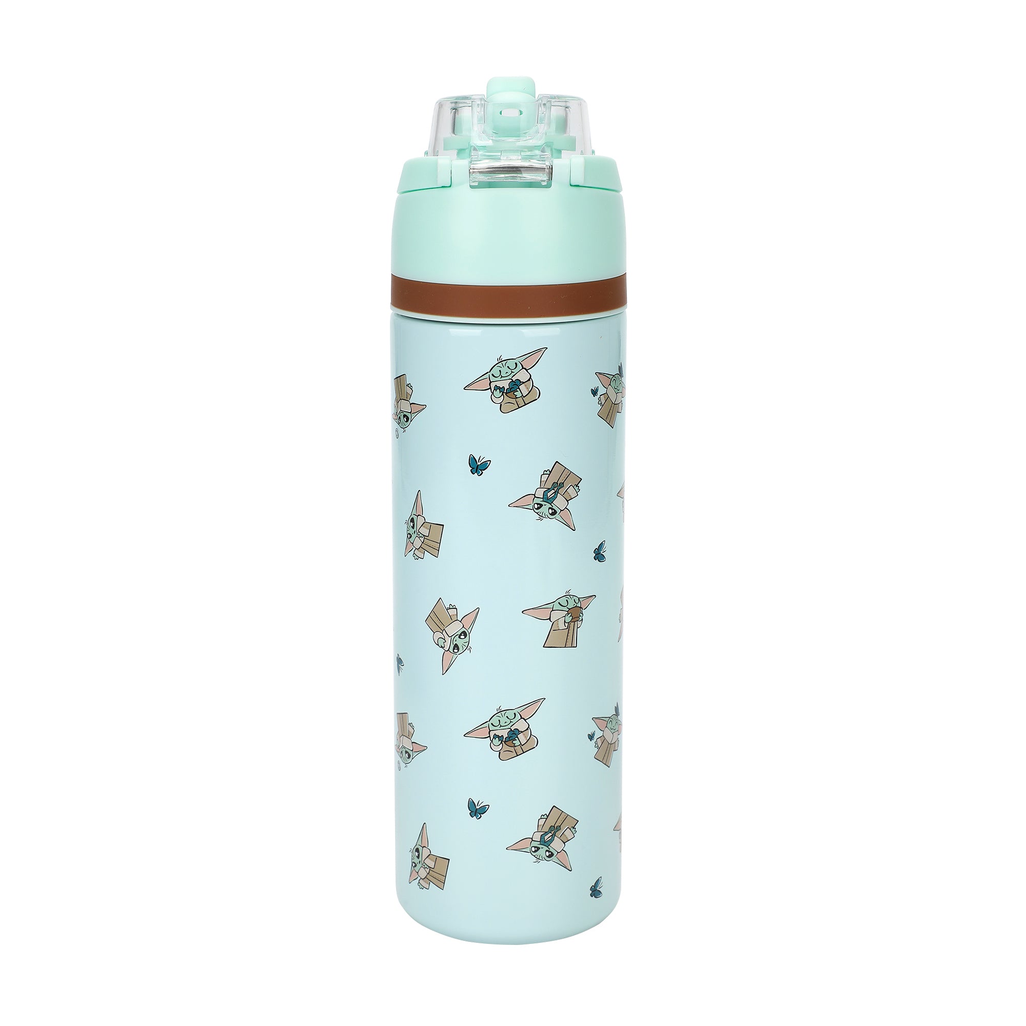 The Mandalorian Grogu All-Over Print Blue 24 Oz Stainless Steel Water Bottle