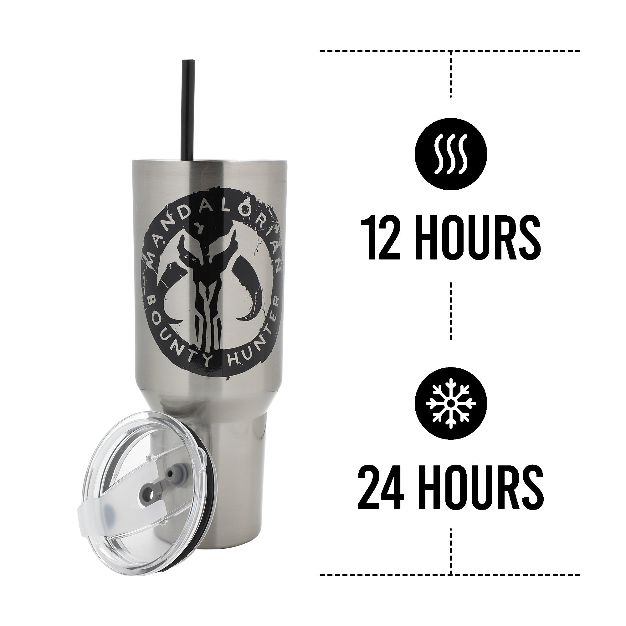 Star Wars Mandalorian Mythosaur Skull Bounty Hunter Logo 40 Oz Silver Stainless Steel Tumbler